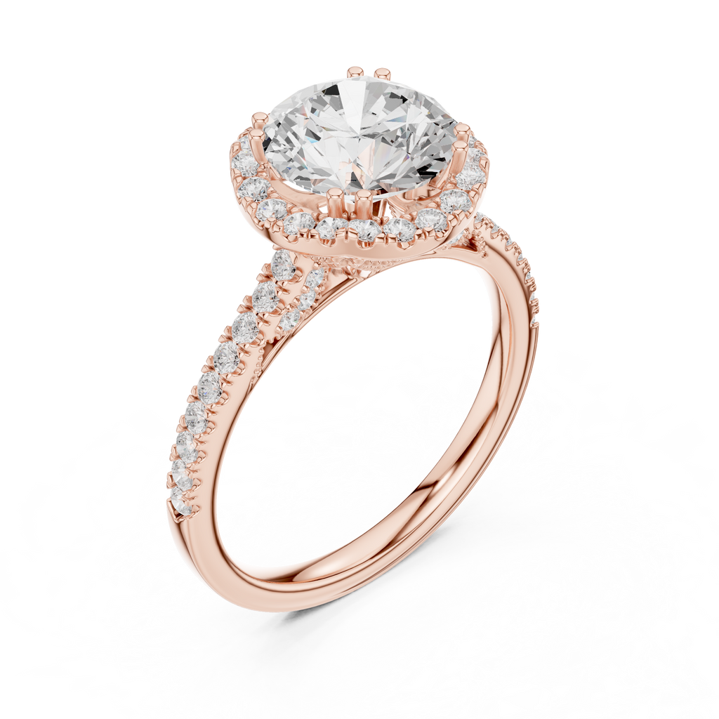 2.48 CT Round Cut Diamond Halo Pavé Engagement Ring