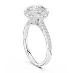 Vintage Round Diamond Halo Engagement Ring with Pavé Band