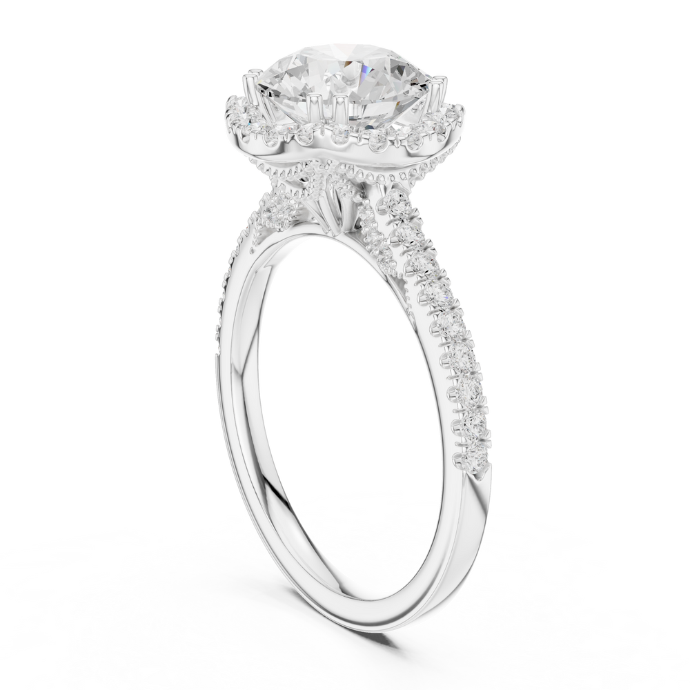 2.48 CT Round Cut Diamond Halo Pavé Engagement Ring