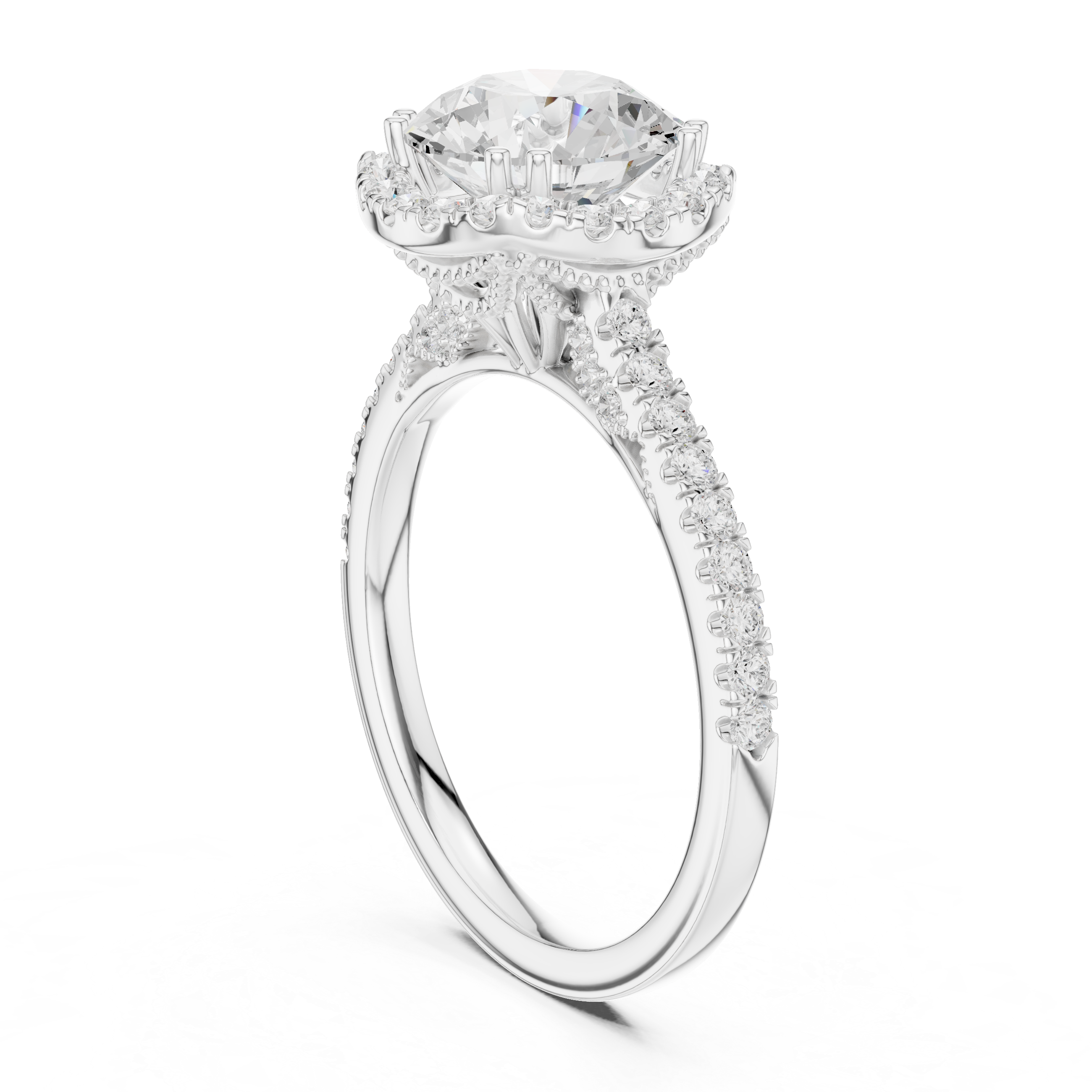 2.48 CT Round Cut Diamond Halo Pavé Engagement Ring