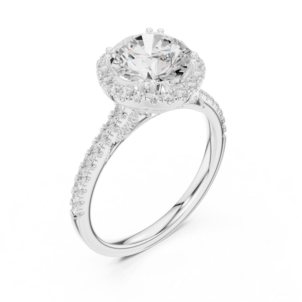 Vintage Round Diamond Halo Engagement Ring with Pavé Band