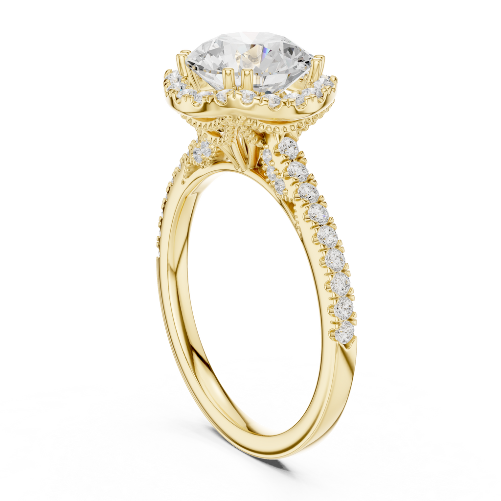 2.48 CT Round Cut Diamond Halo Pavé Engagement Ring