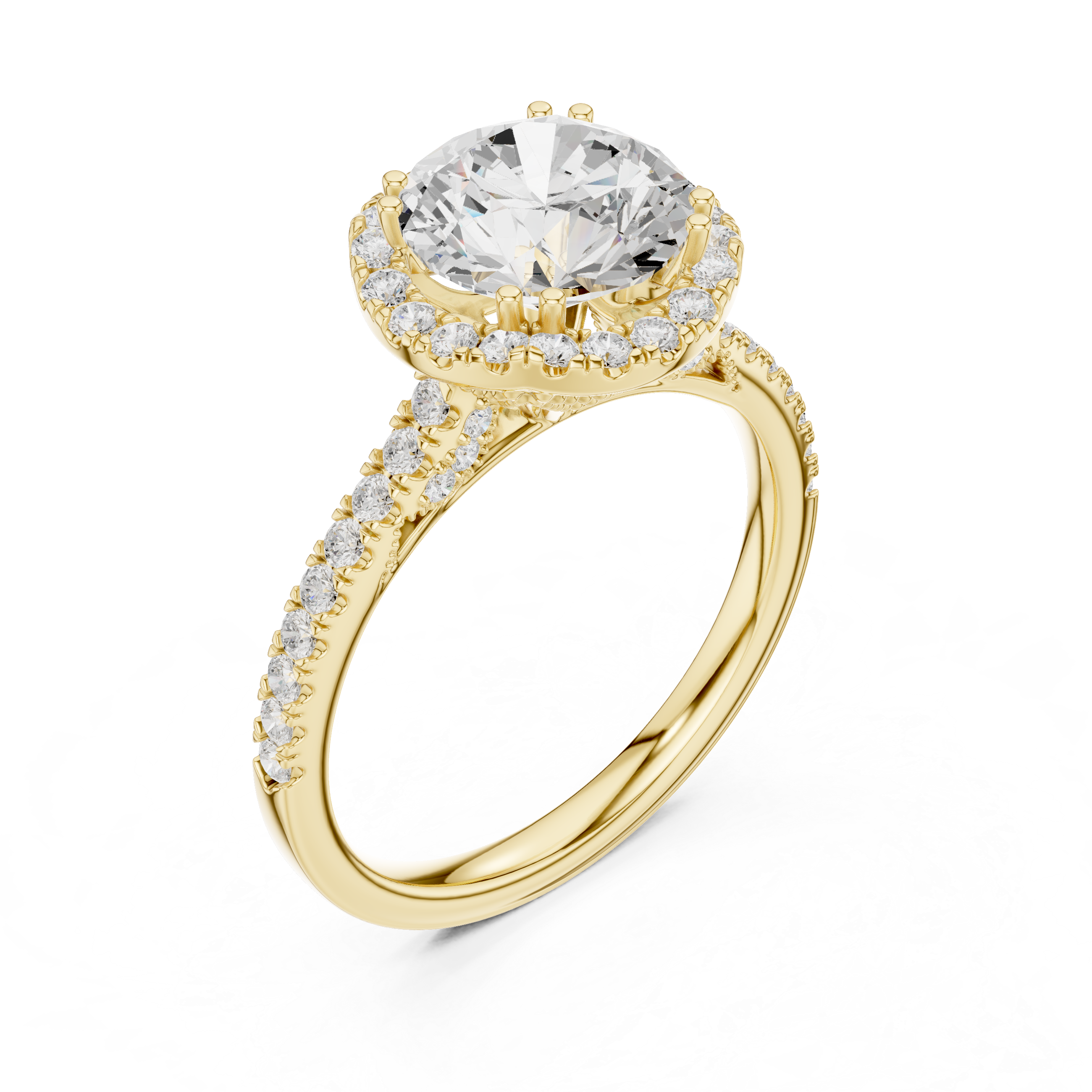 2.48 CT Round Cut Diamond Halo Pavé Engagement Ring