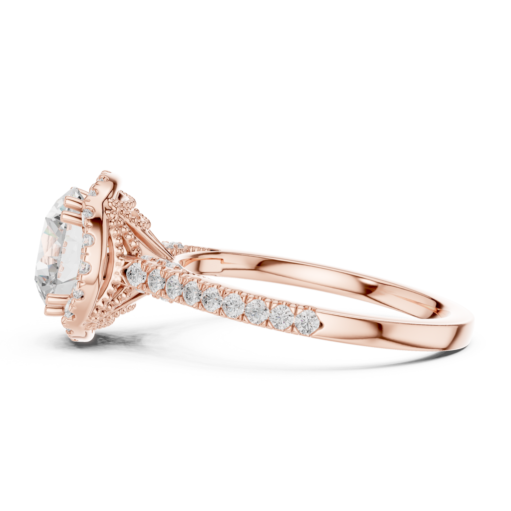 2.48 CT Round Cut Diamond Halo Pavé Engagement Ring