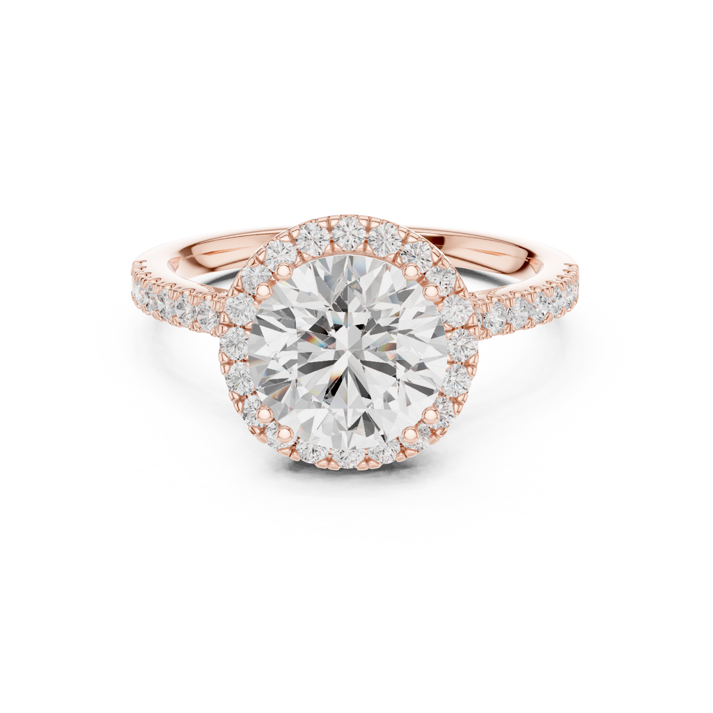 Vintage Round Diamond Halo Engagement Ring with Pavé Band