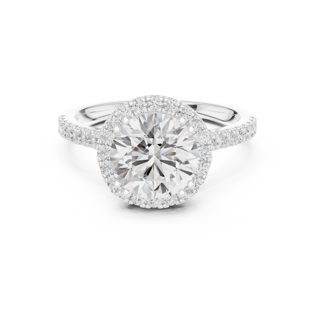 Vintage Round Diamond Halo Engagement Ring with Pavé Band