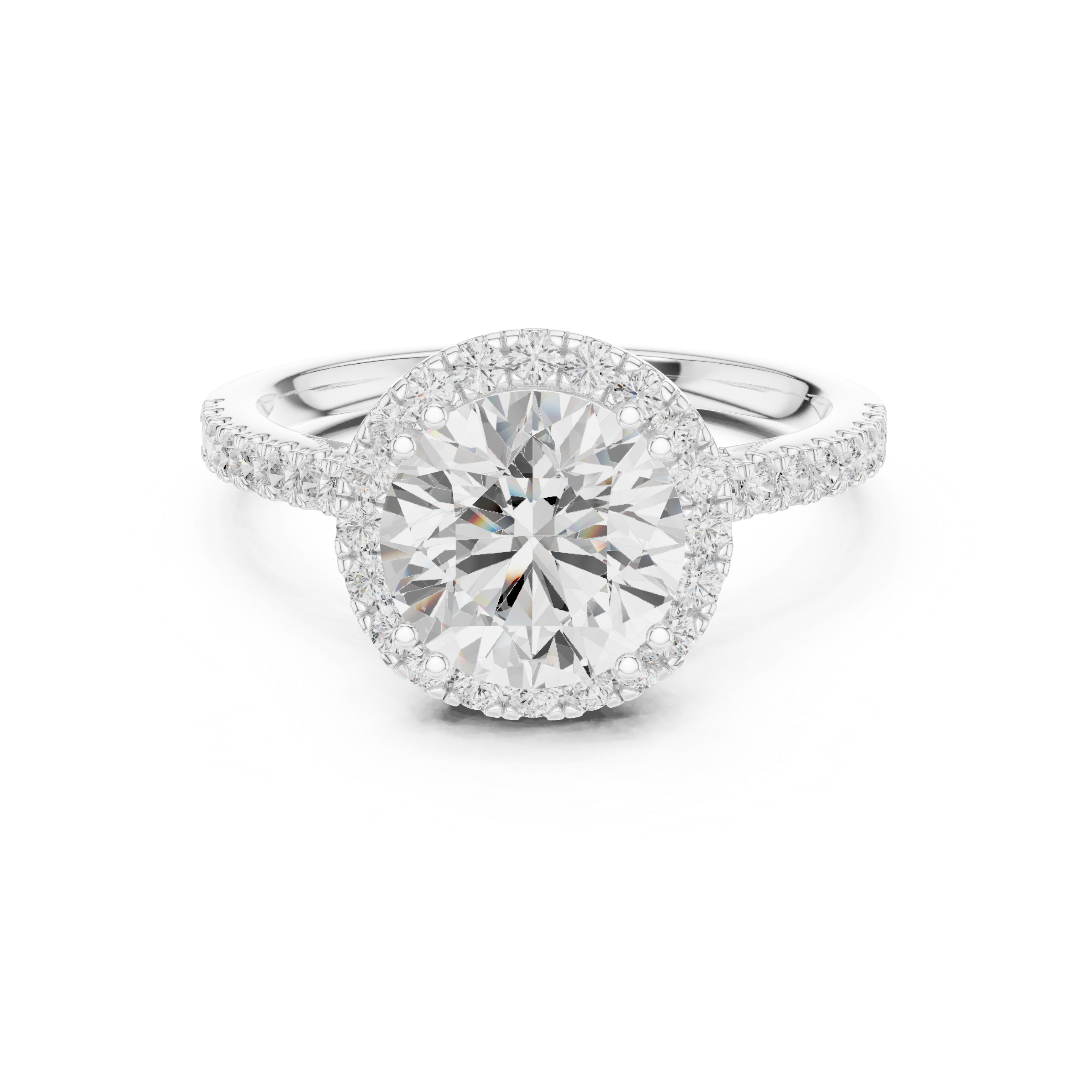 Vintage Round Diamond Halo Engagement Ring with Pavé Band