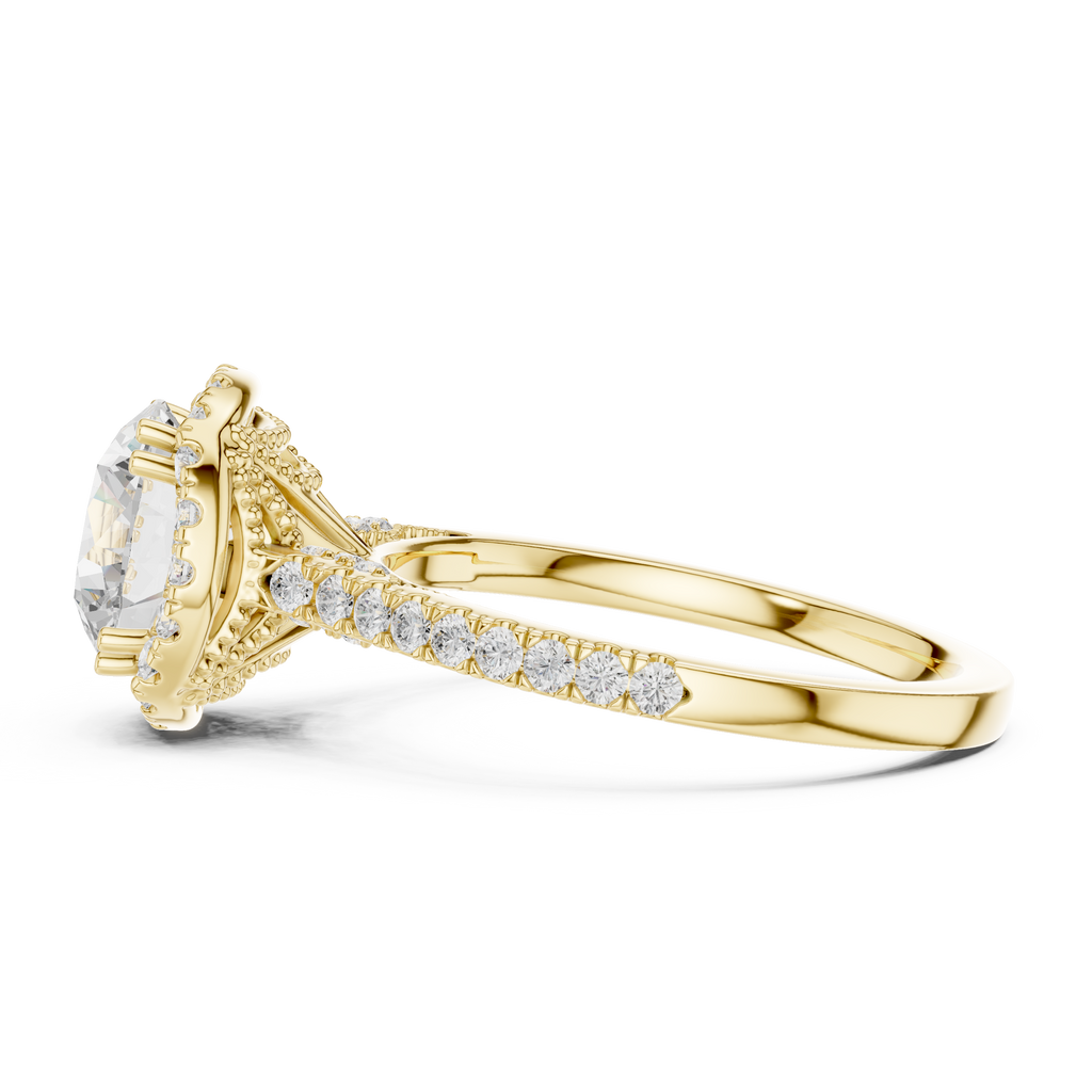 2.48 CT Round Cut Diamond Halo Pavé Engagement Ring