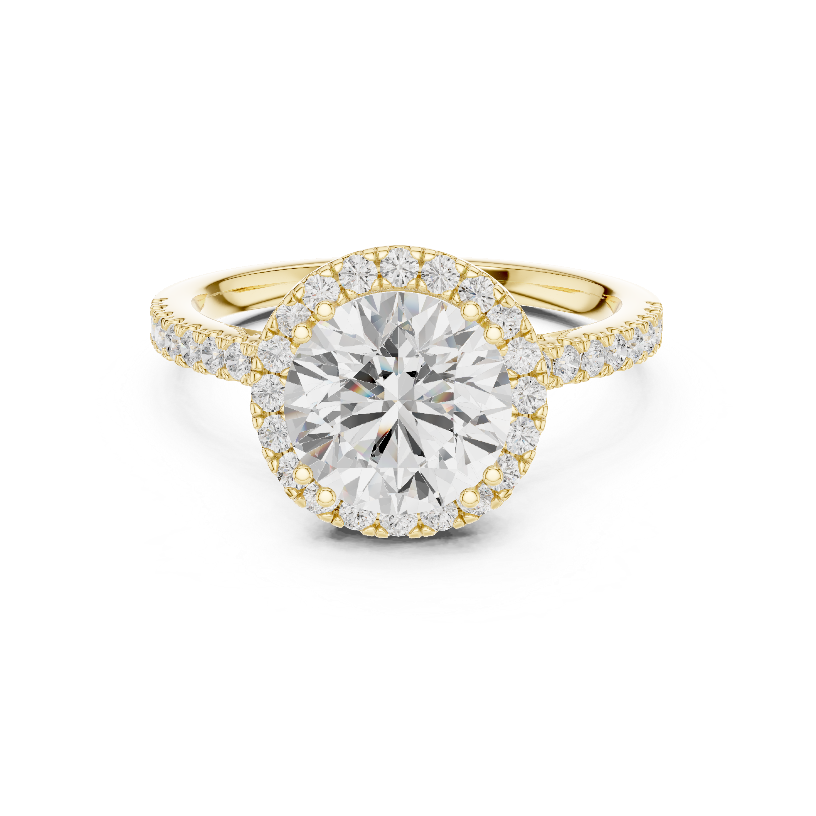 Vintage Round Diamond Halo Engagement Ring with Pavé Band