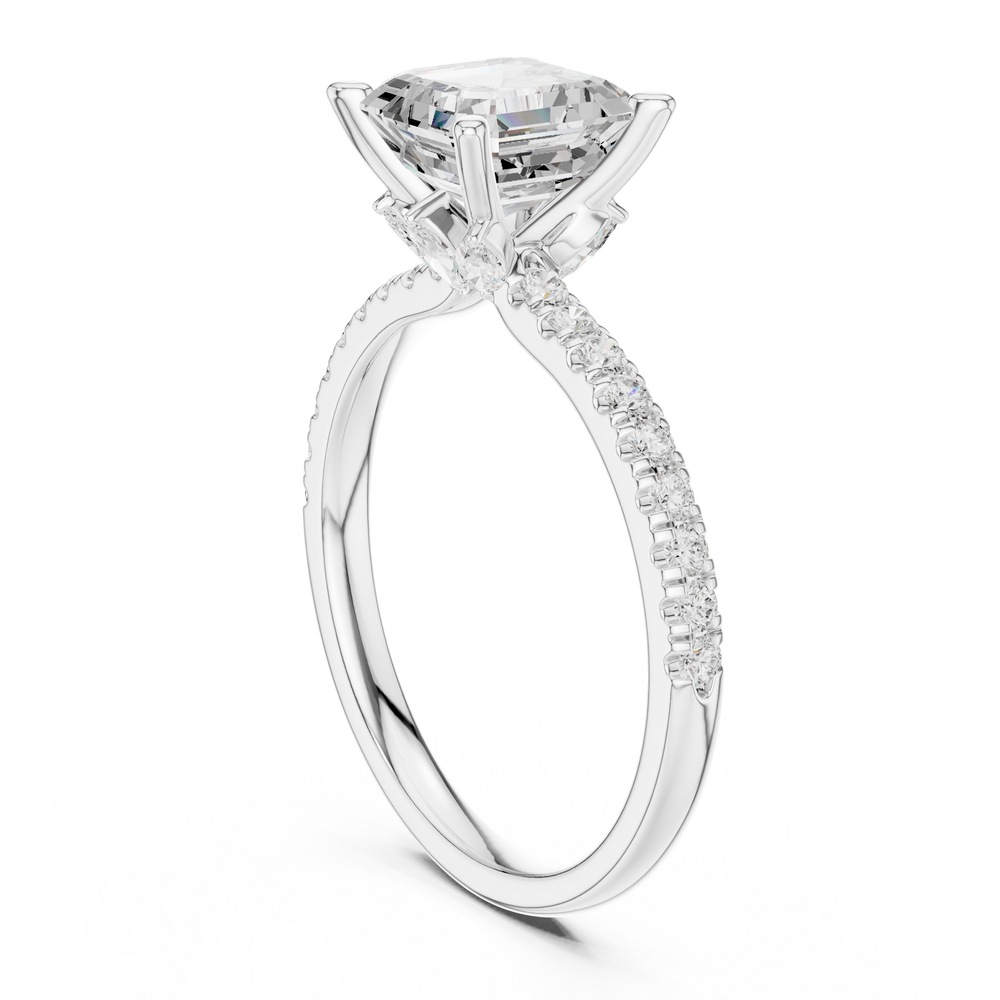 Asscher Cut Marquise Accent Diamond Engagement Ring