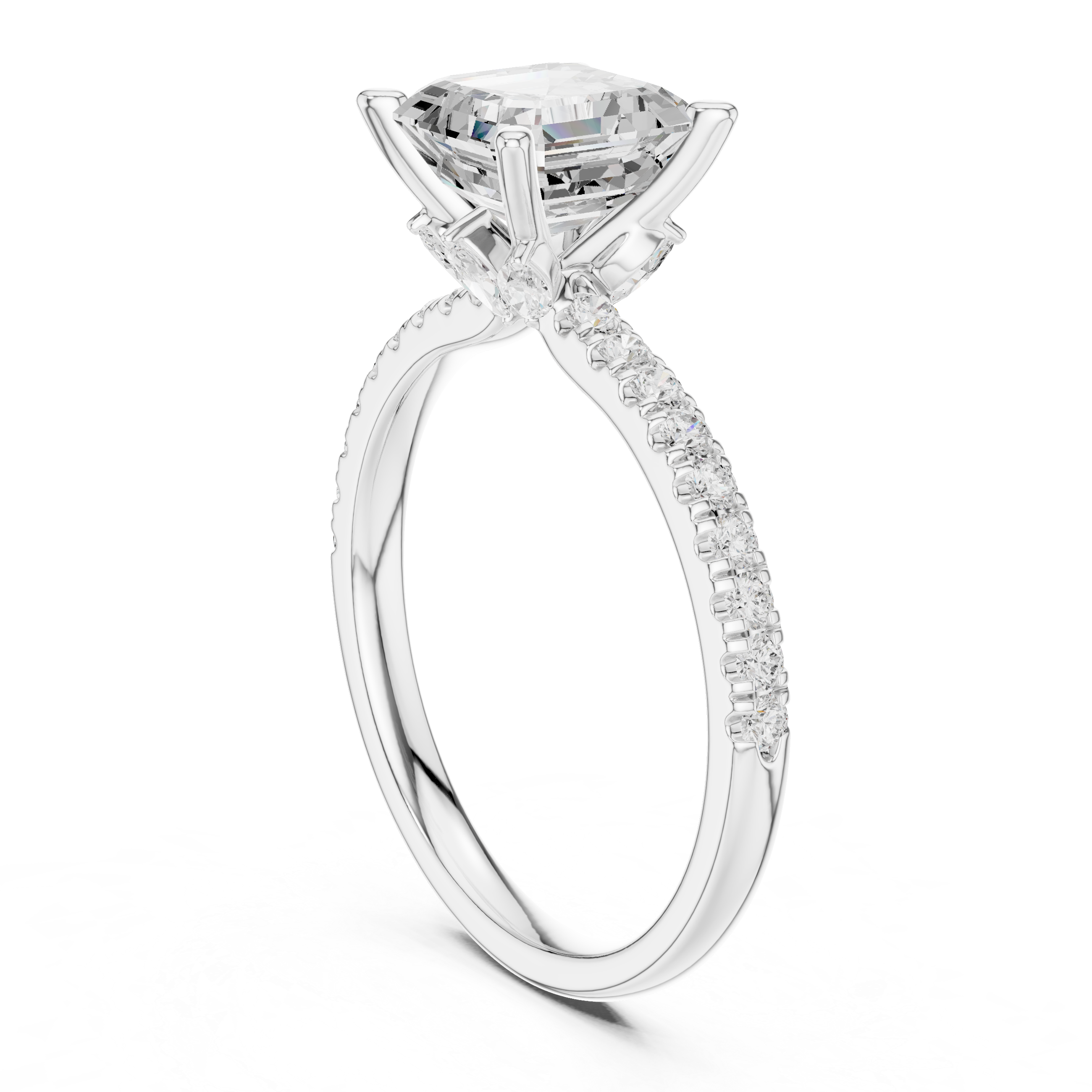 Asscher Cut Marquise Accent Diamond Engagement Ring