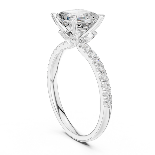 Asscher Cut Marquise Accent Diamond Engagement Ring