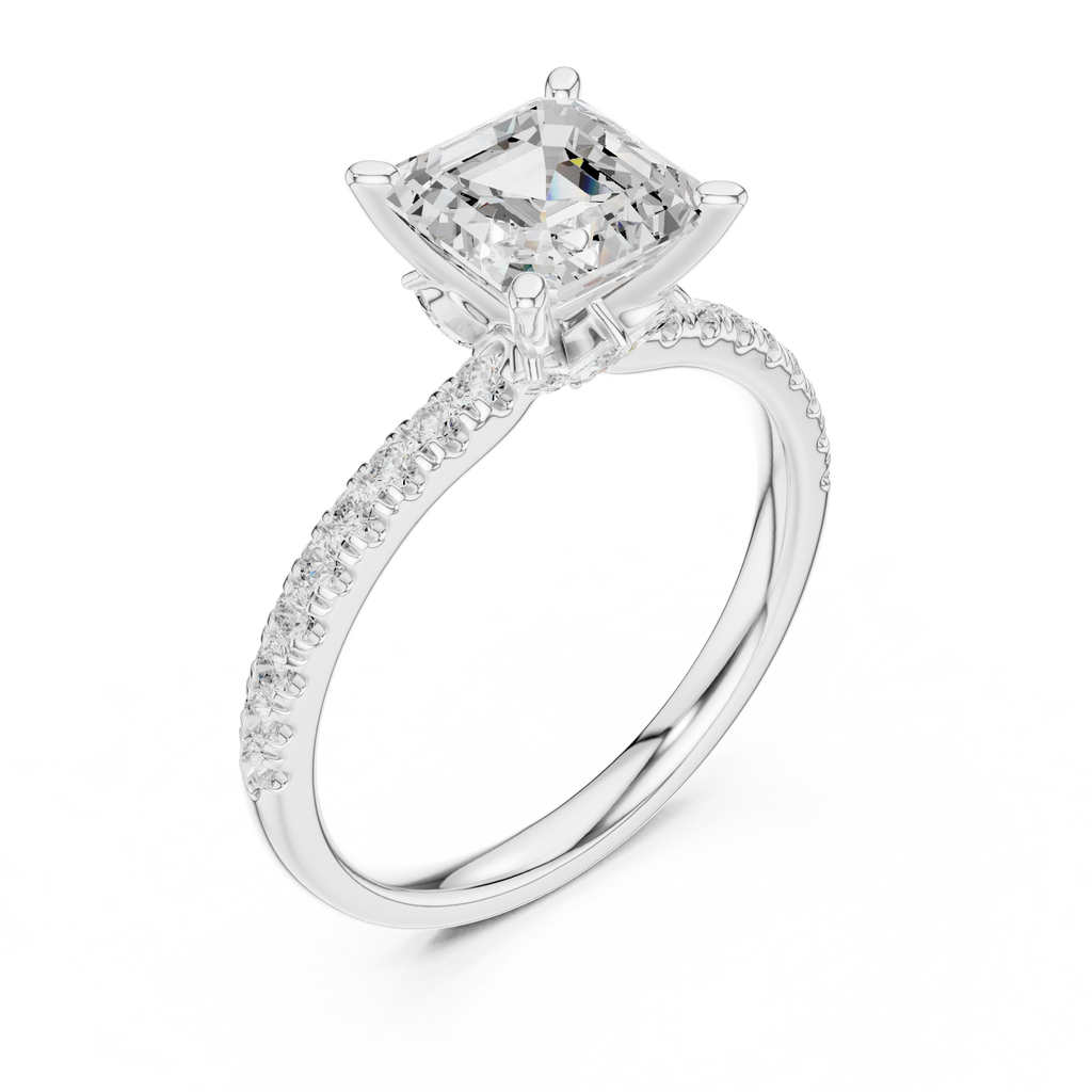 Asscher Cut Marquise Accent Diamond Engagement Ring
