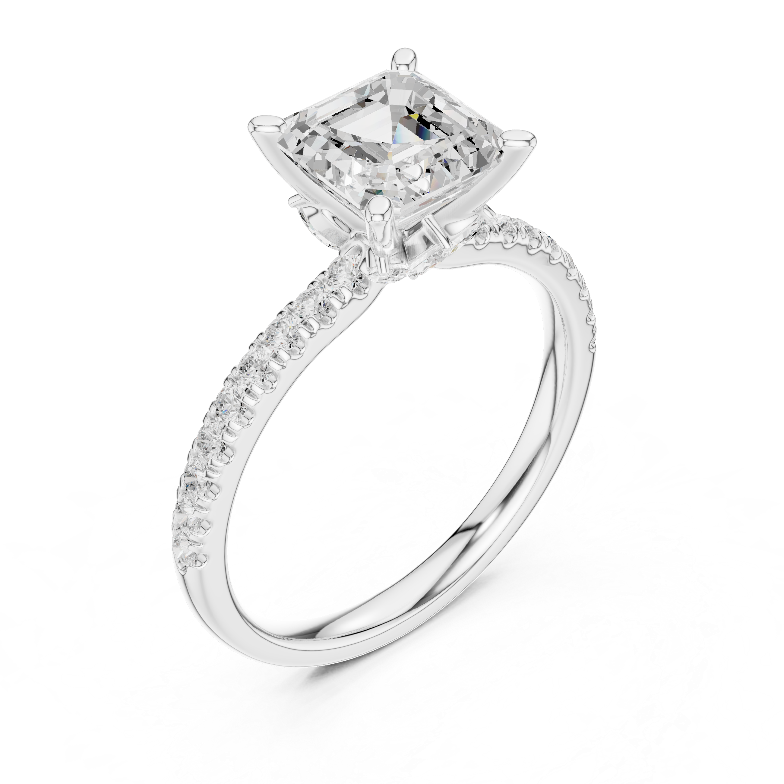 Asscher Cut Marquise Accent Diamond Engagement Ring