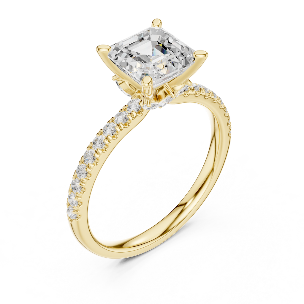 Asscher Cut Marquise Accent Diamond Engagement Ring