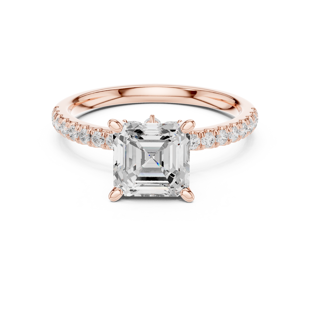 Asscher Cut Marquise Accent Diamond Engagement Ring