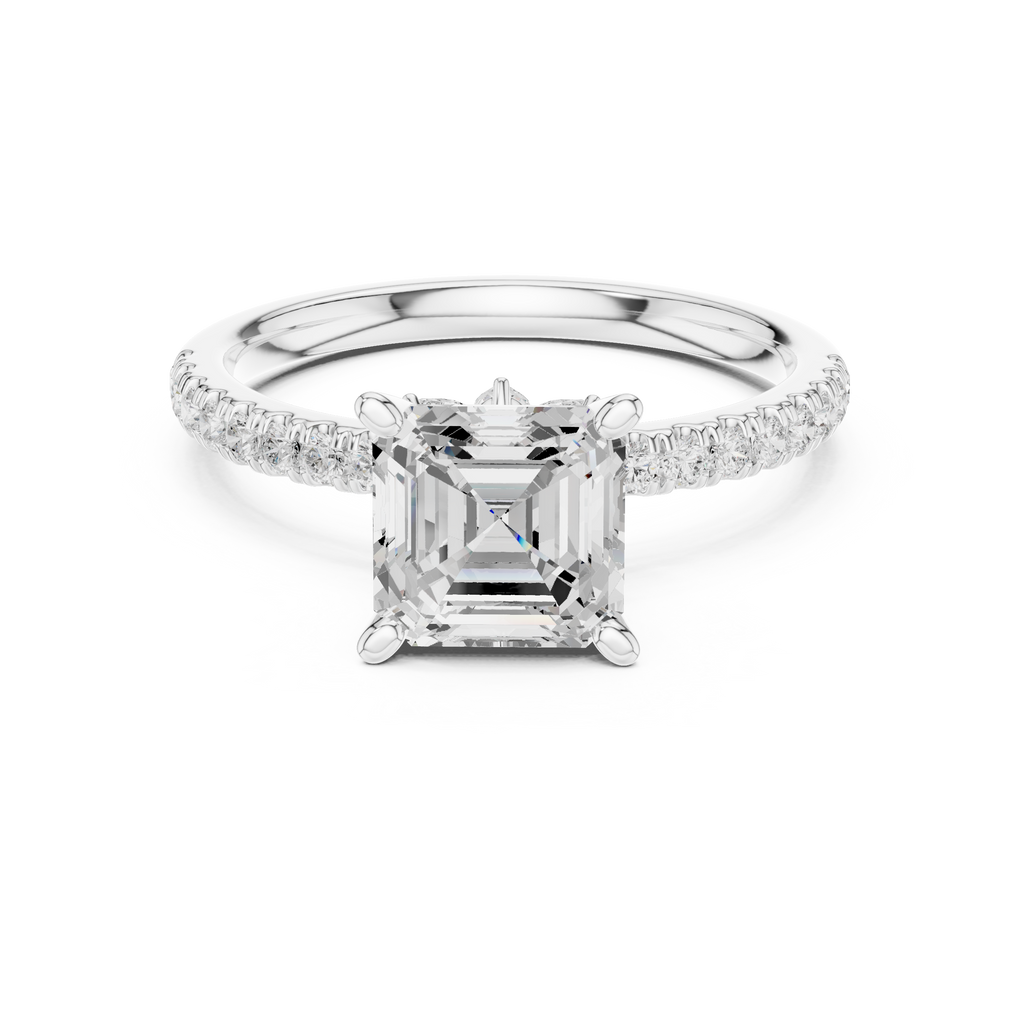 Asscher Cut Marquise Accent Diamond Engagement Ring