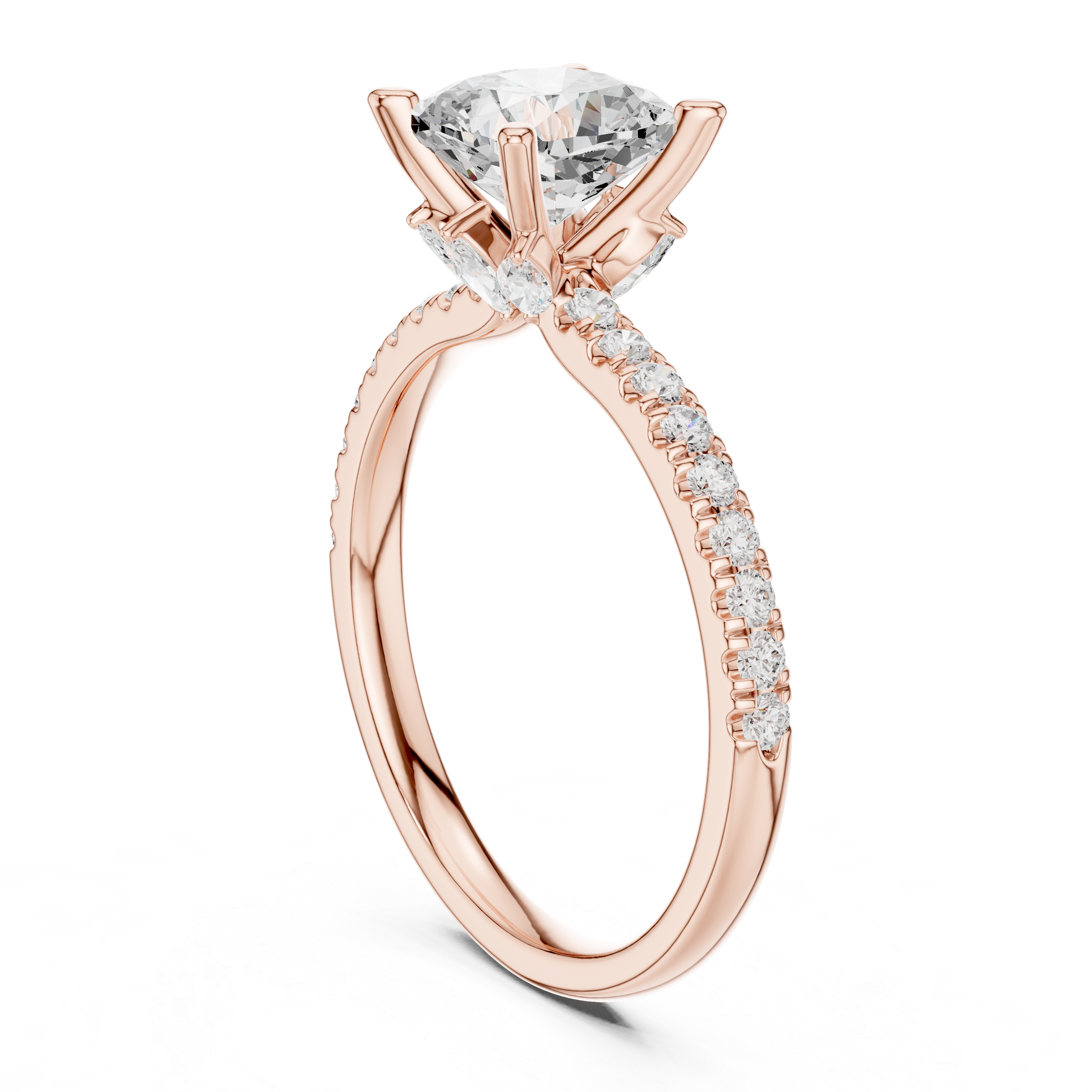 Cushion Cut Marquise Accent Diamond Engagement Ring