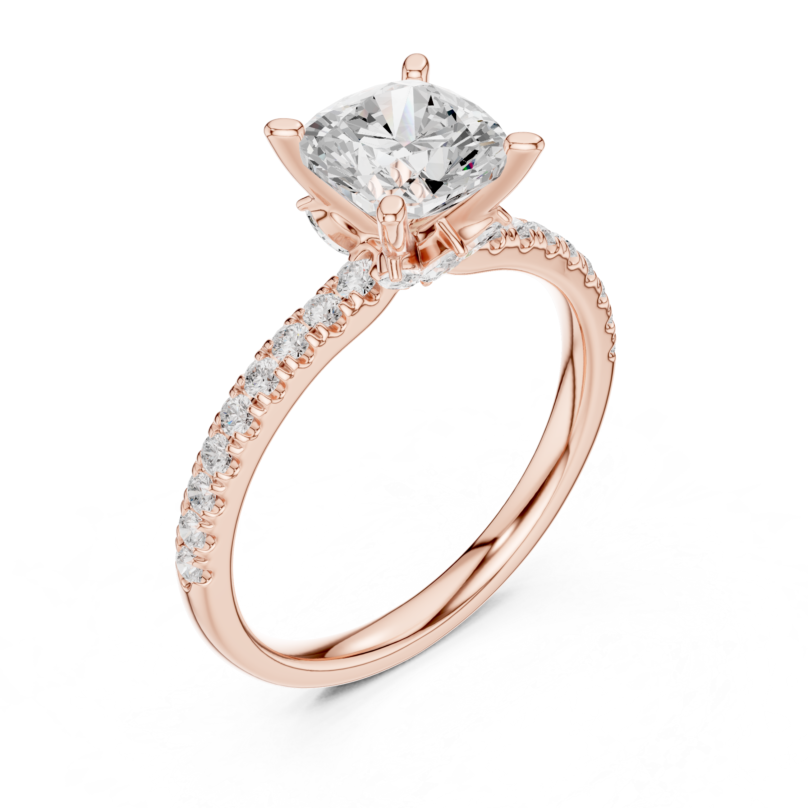 Cushion Cut Marquise Accent Diamond Engagement Ring