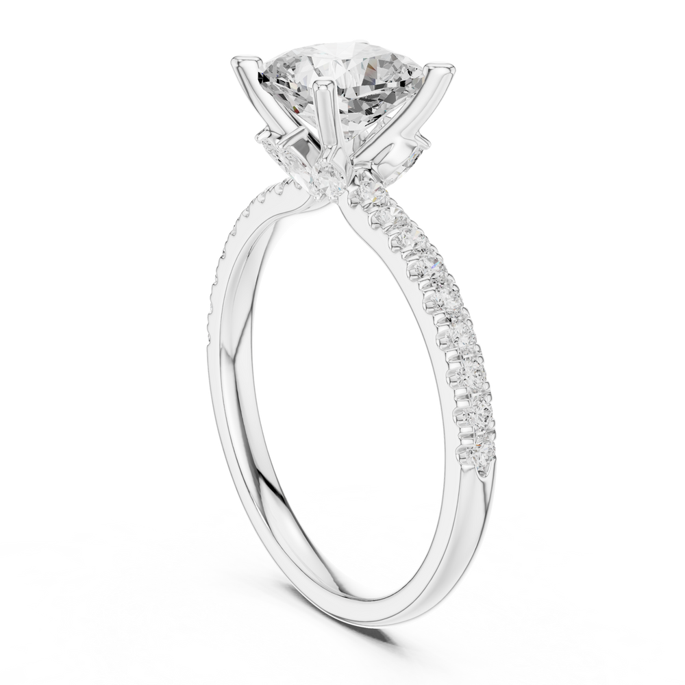Cushion Cut Marquise Accent Diamond Engagement Ring