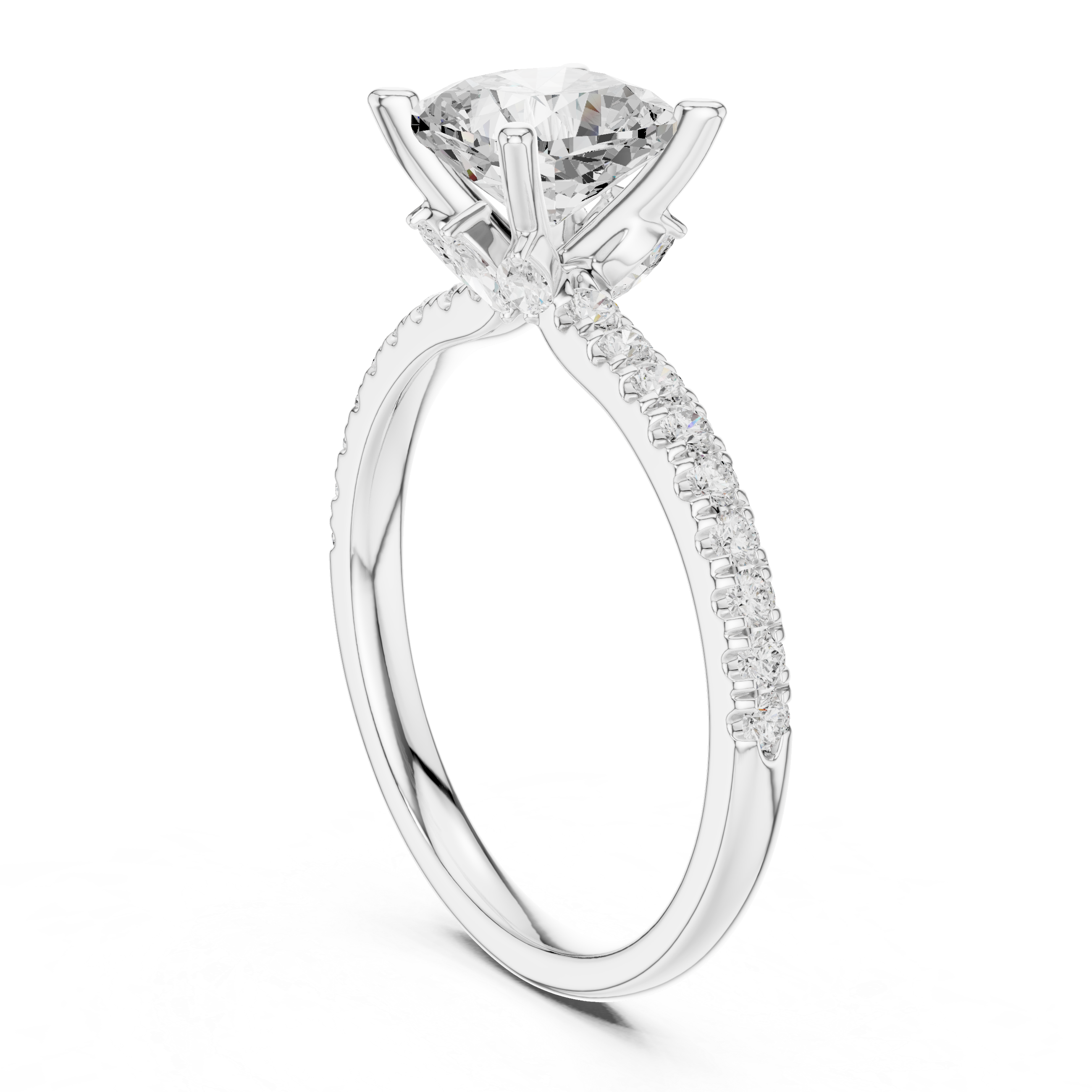 Cushion Cut Marquise Accent Diamond Engagement Ring