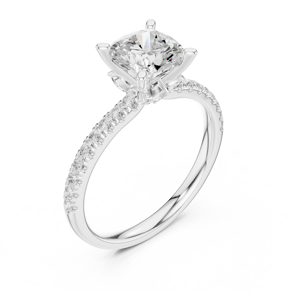 Cushion Cut Marquise Accent Diamond Engagement Ring