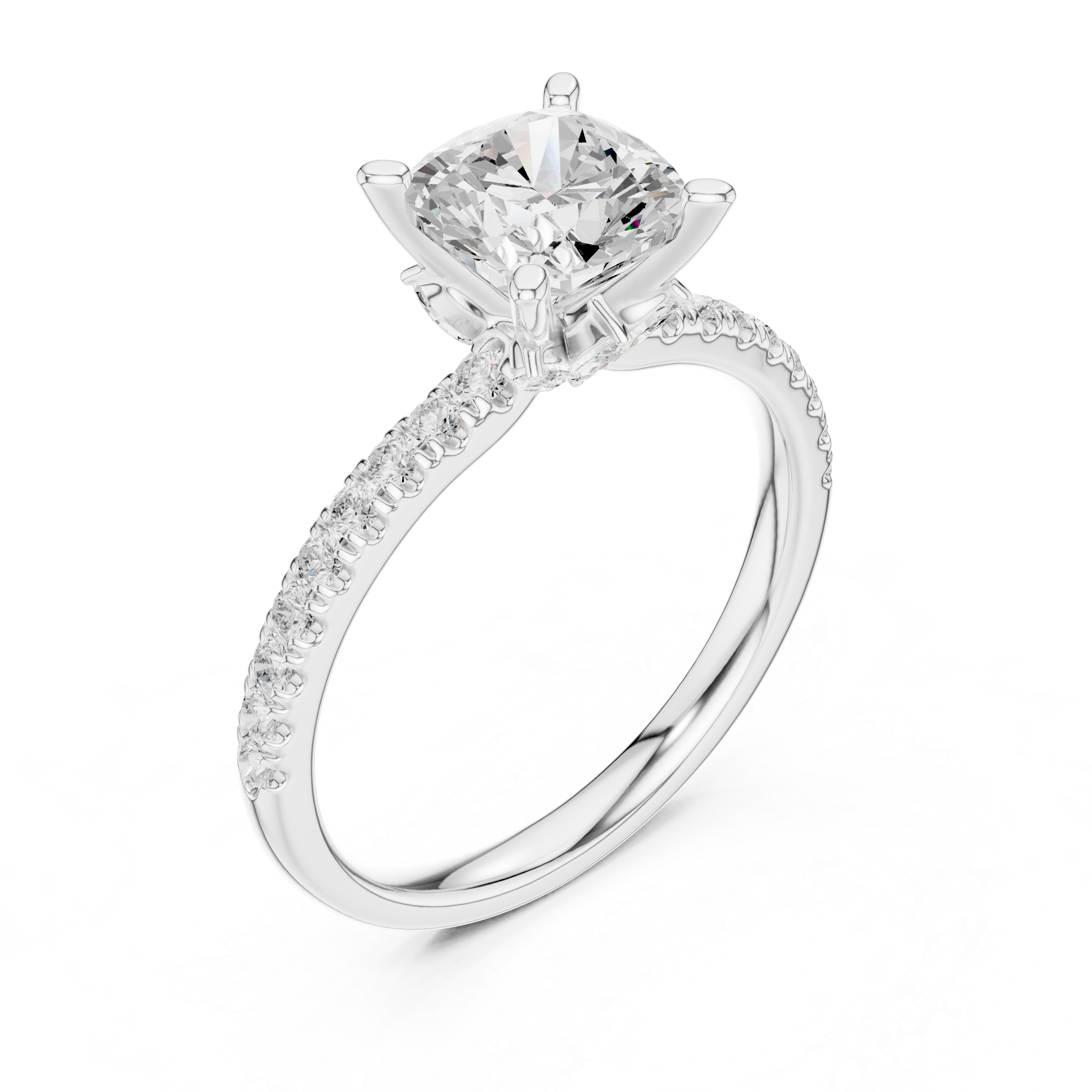 Cushion Cut Marquise Accent Diamond Engagement Ring