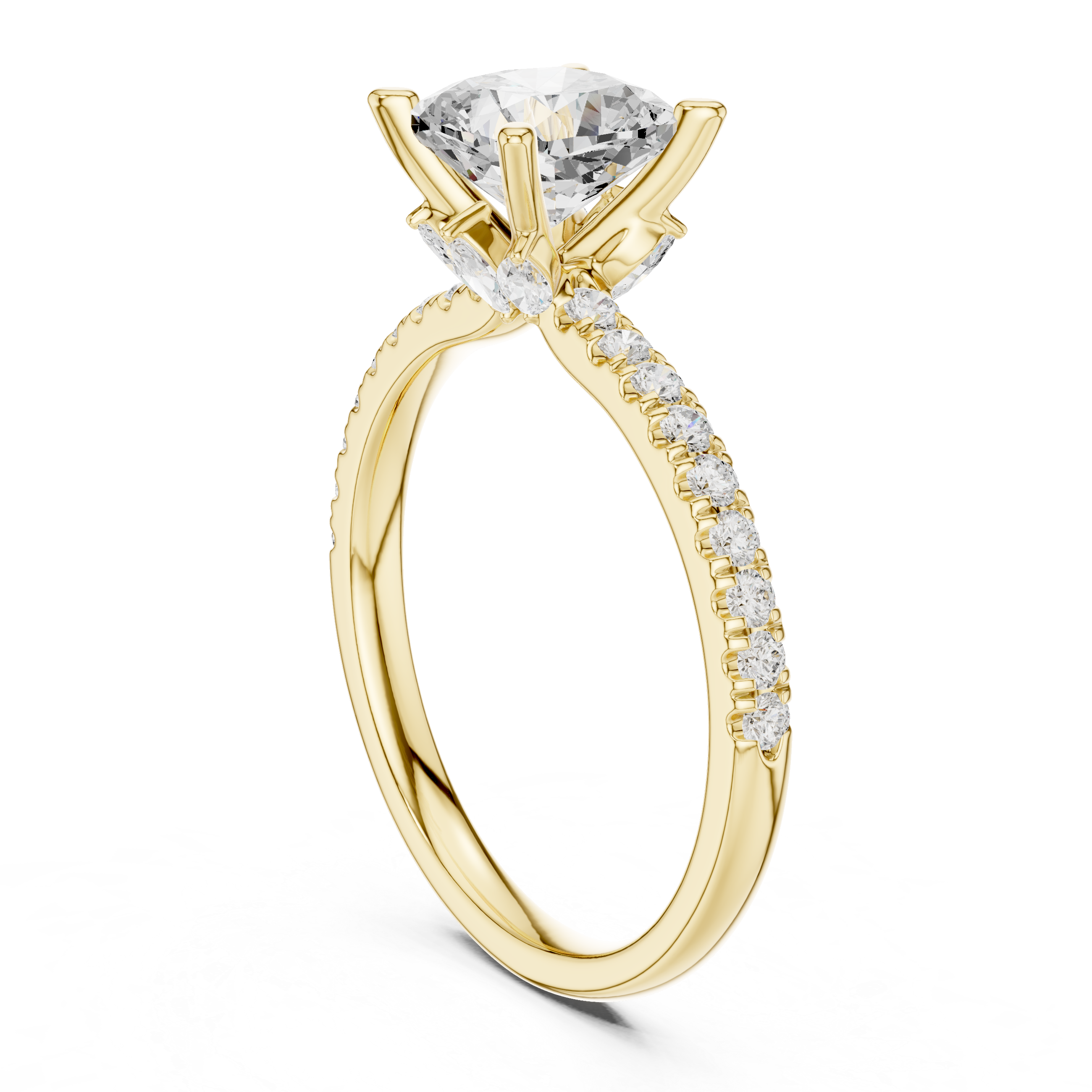 Cushion Cut Marquise Accent Diamond Engagement Ring