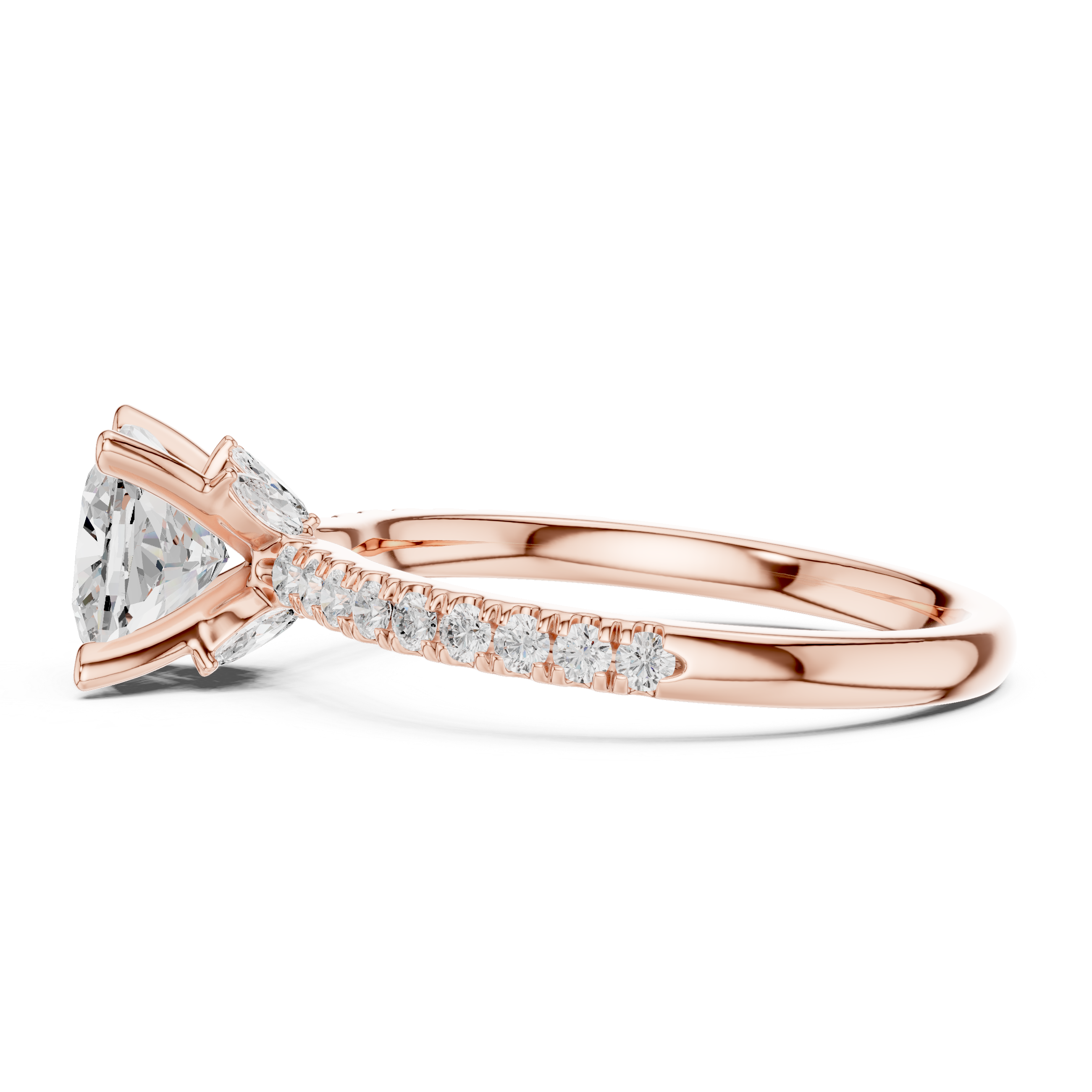 Cushion Cut Marquise Accent Diamond Engagement Ring