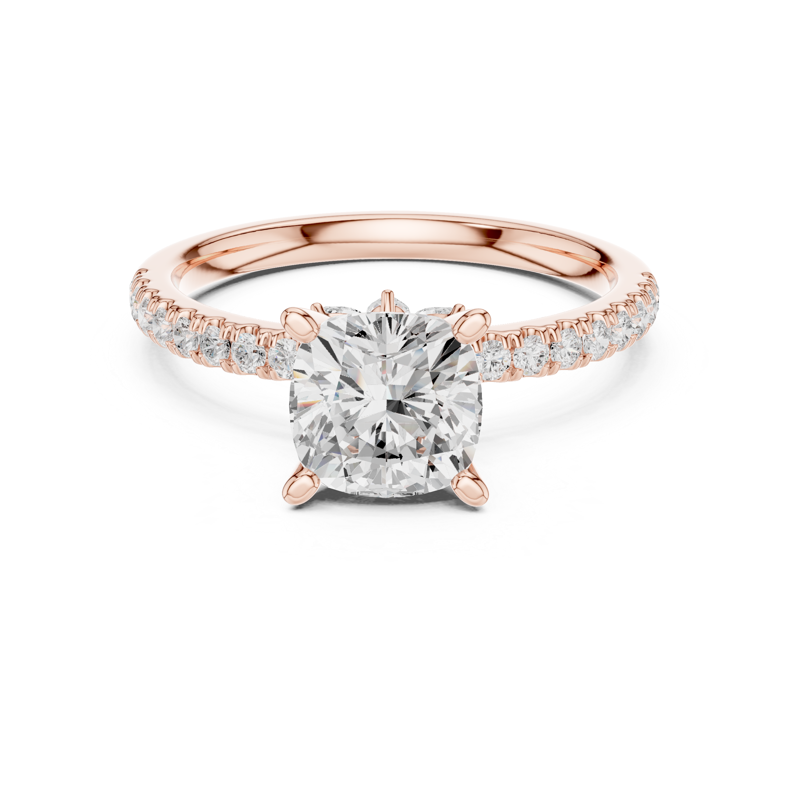 Cushion Cut Marquise Accent Diamond Engagement Ring