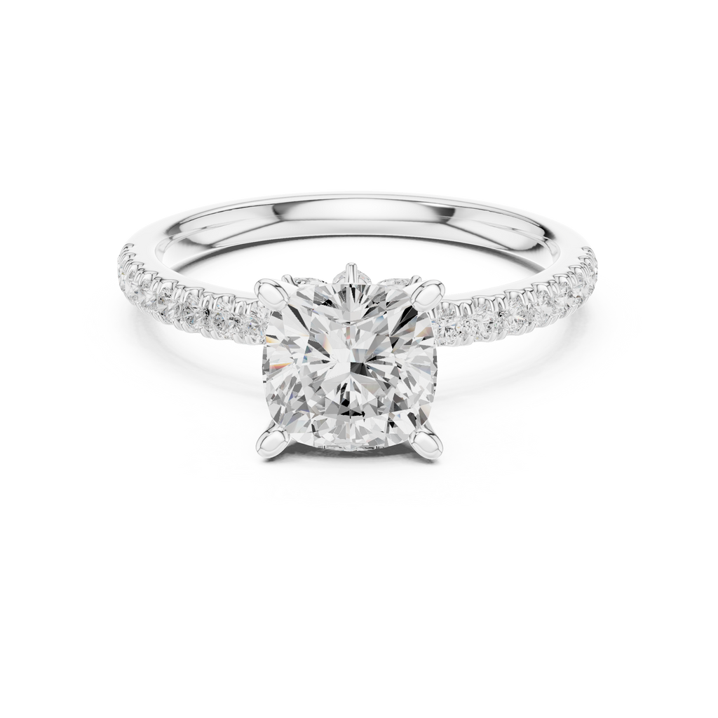 Cushion Cut Marquise Accent Diamond Engagement Ring