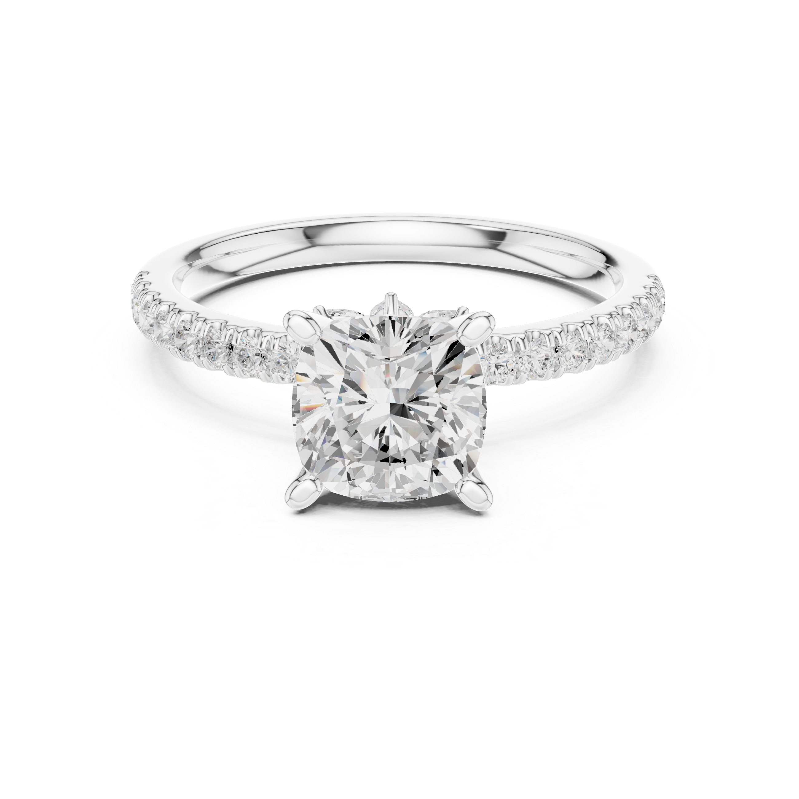 Cushion Cut Marquise Accent Diamond Engagement Ring