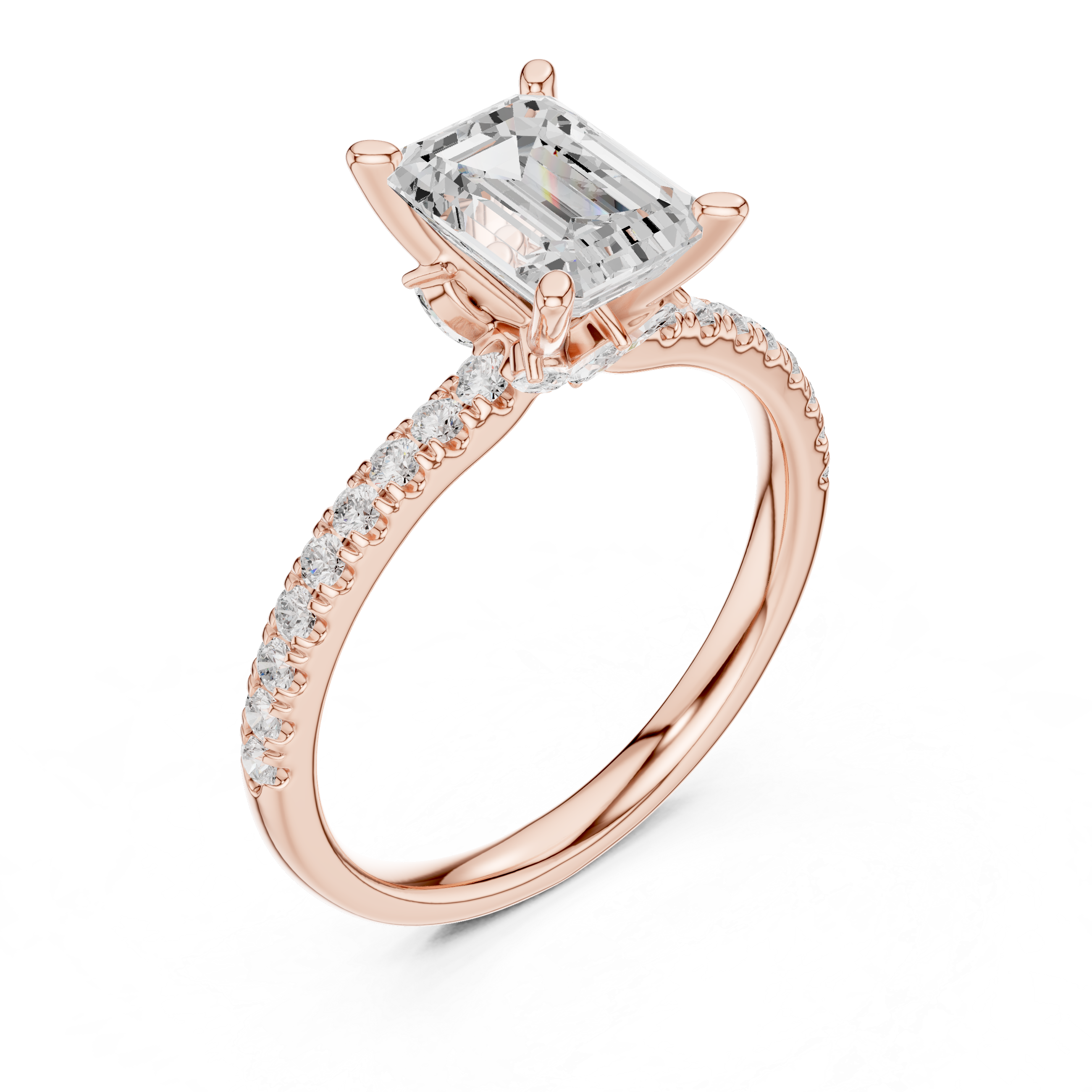 Emerald Cut Marquise Accent Diamond Engagement Ring