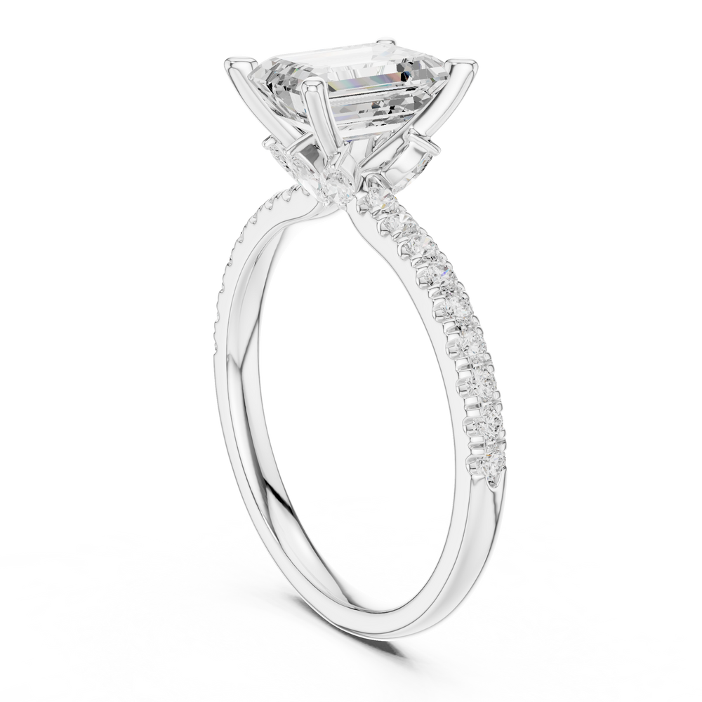 Emerald Cut Marquise Accent Diamond Engagement Ring