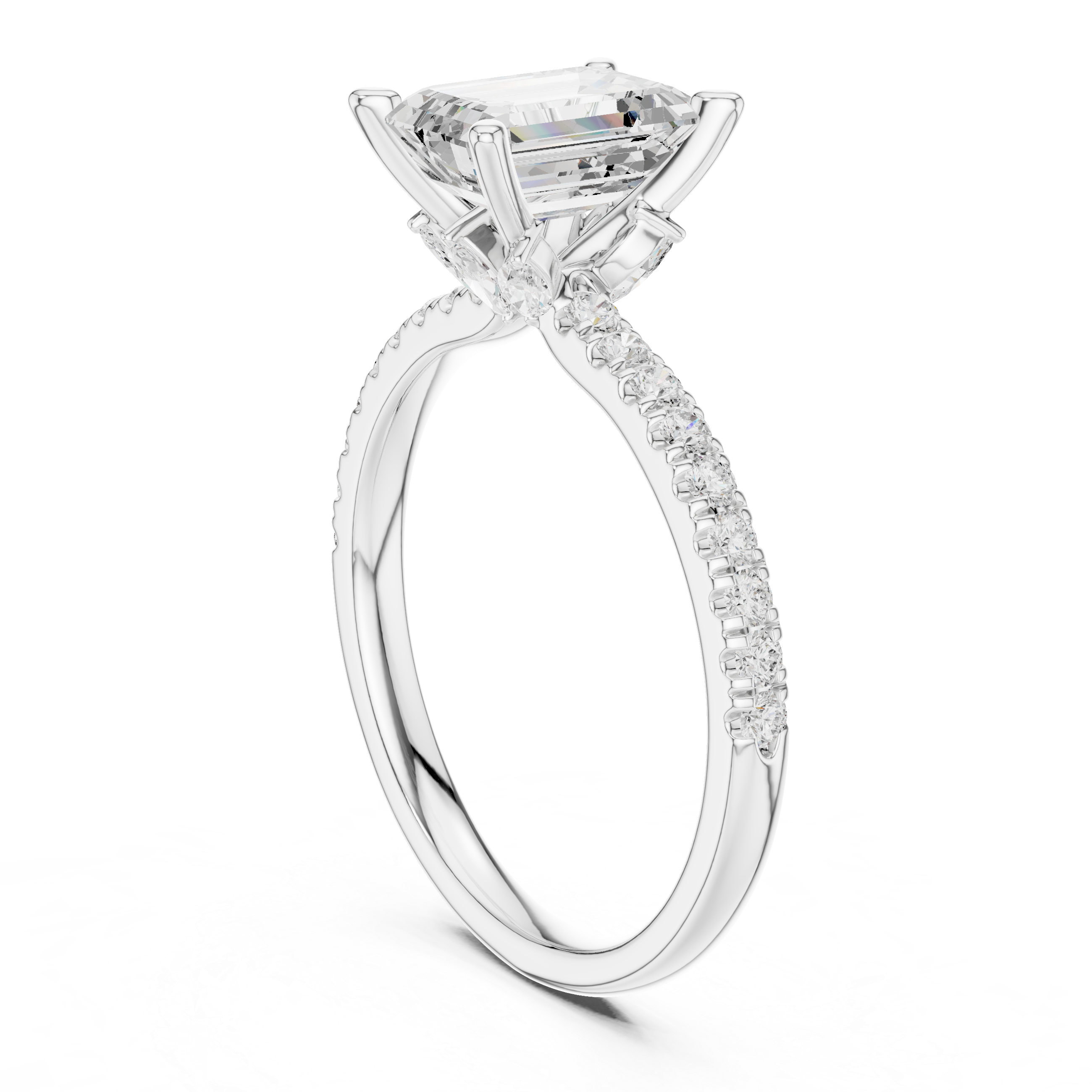 Emerald Cut Marquise Accent Diamond Engagement Ring