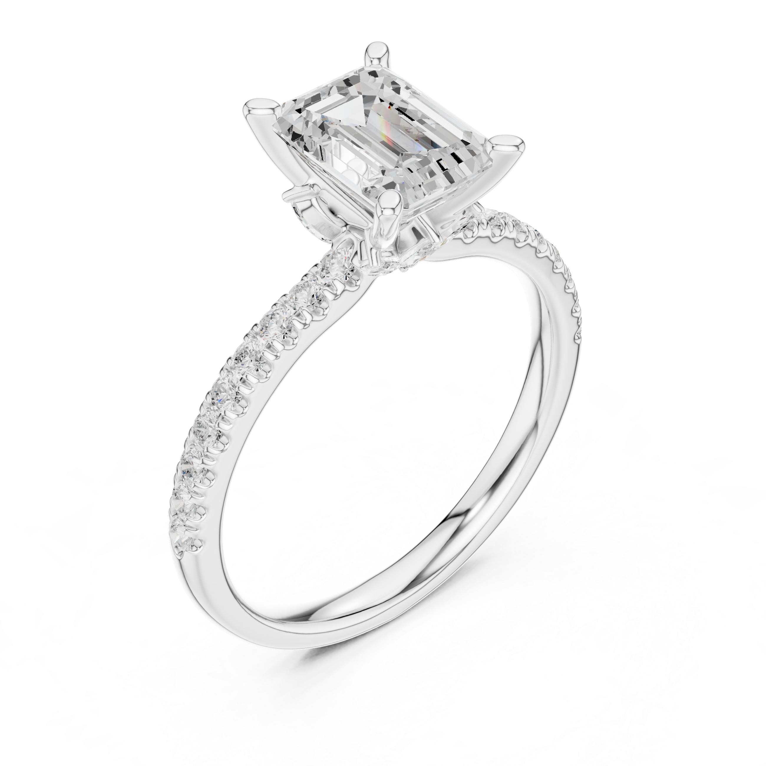 Emerald Cut Marquise Accent Diamond Engagement Ring