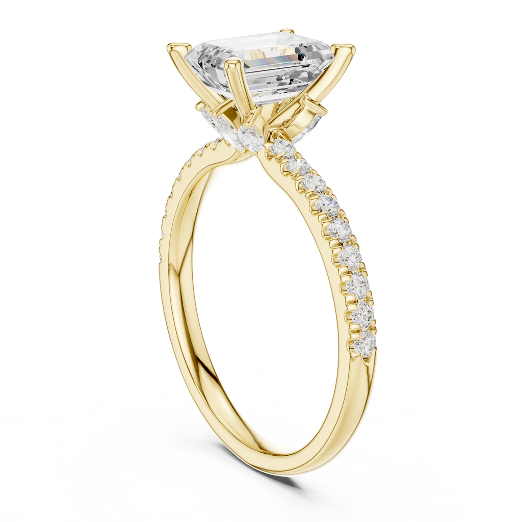 Emerald Cut Marquise Accent Diamond Engagement Ring