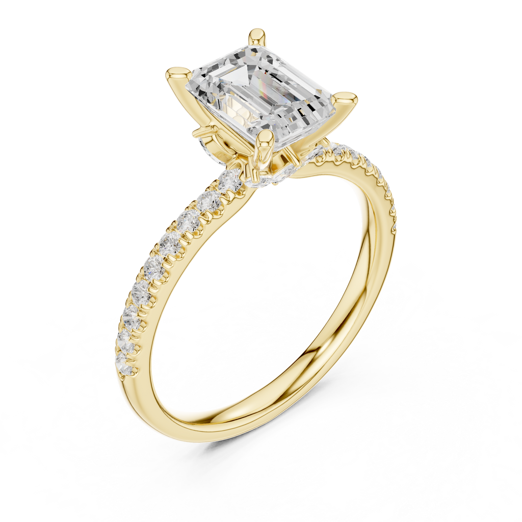 Emerald Cut Marquise Accent Diamond Engagement Ring
