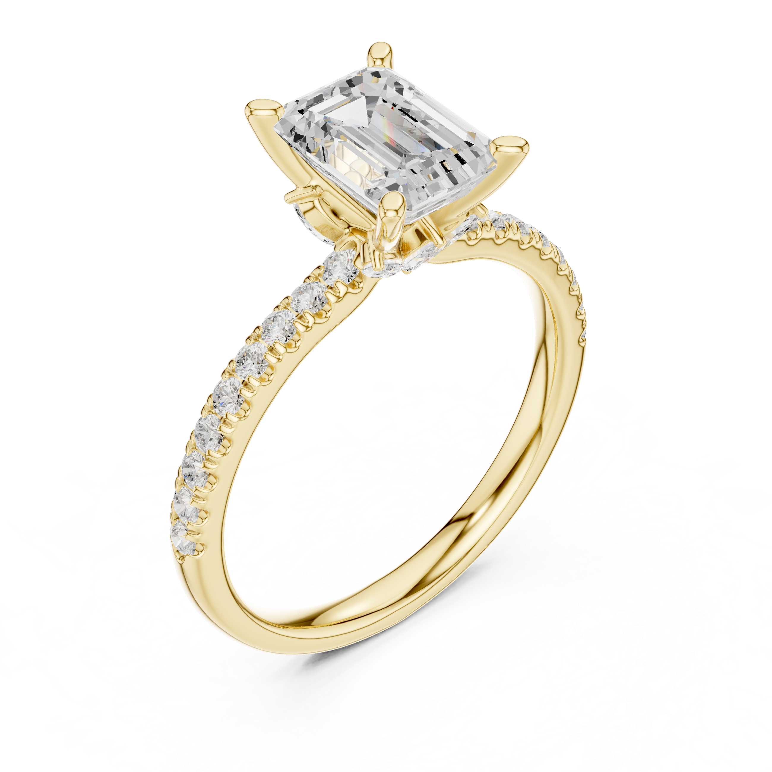 Emerald Cut Marquise Accent Diamond Engagement Ring