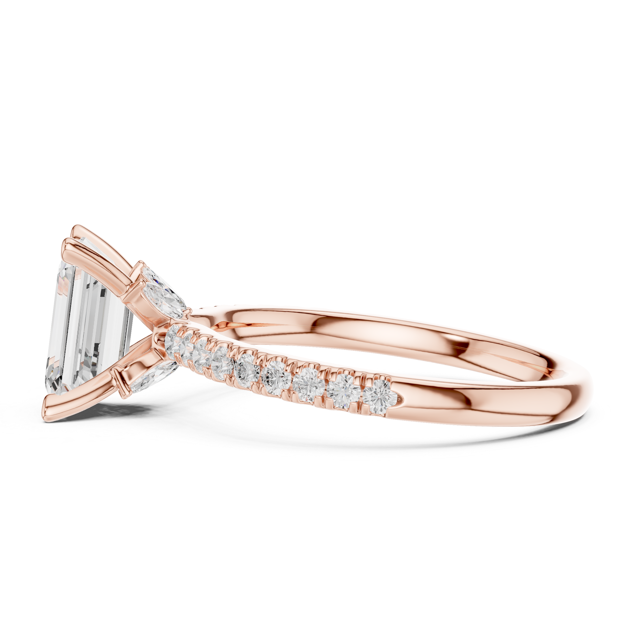 Emerald Cut Marquise Accent Diamond Engagement Ring