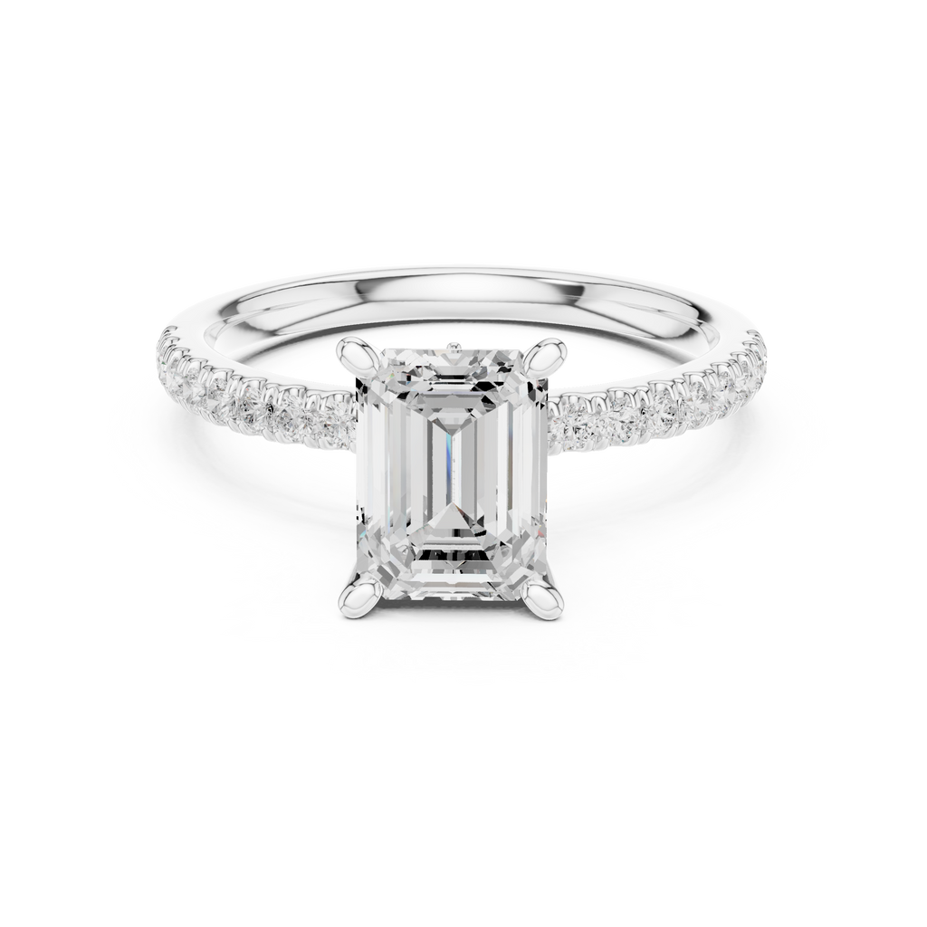 Emerald Cut Marquise Accent Diamond Engagement Ring