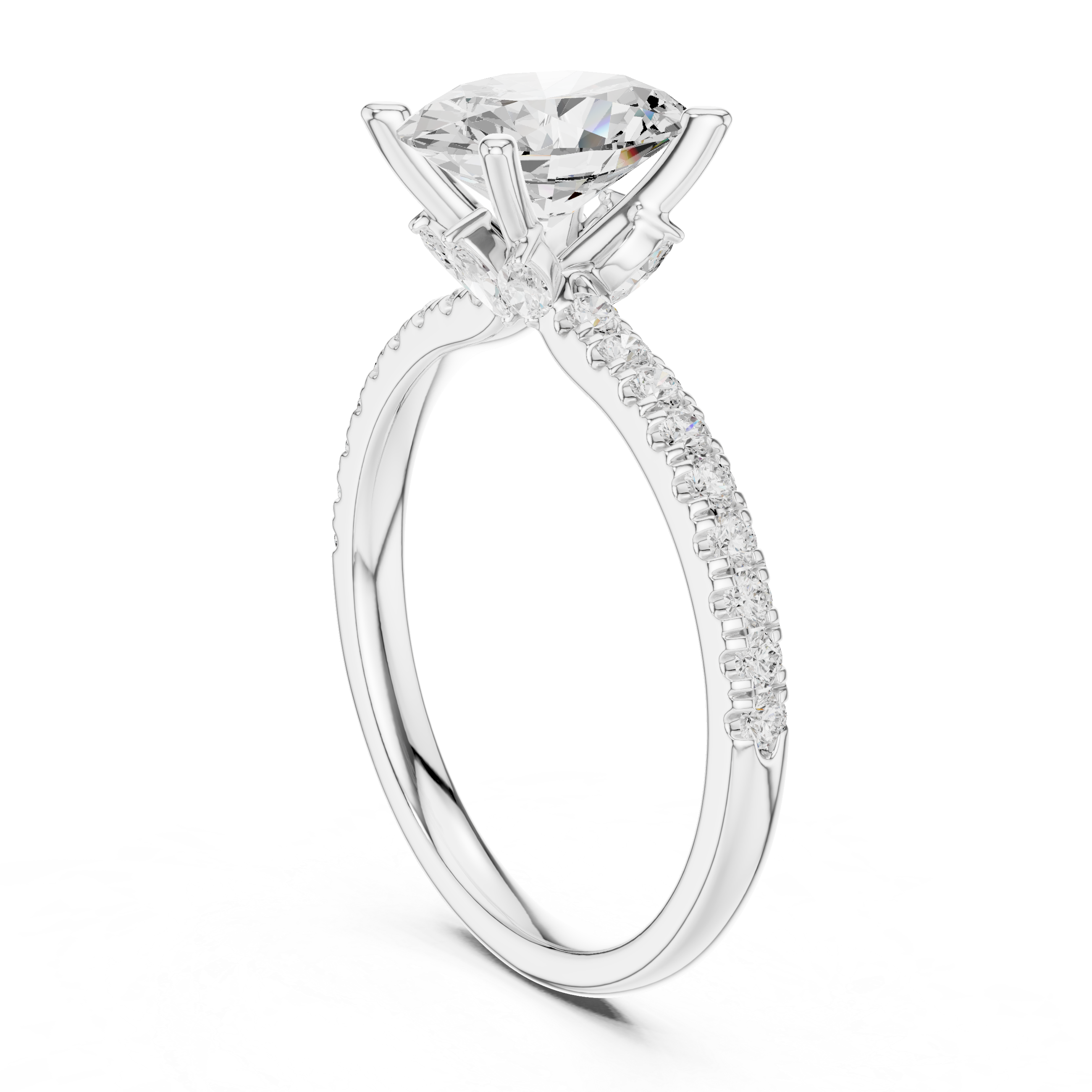 Oval Cut Marquise Accent Diamond Engagement Ring