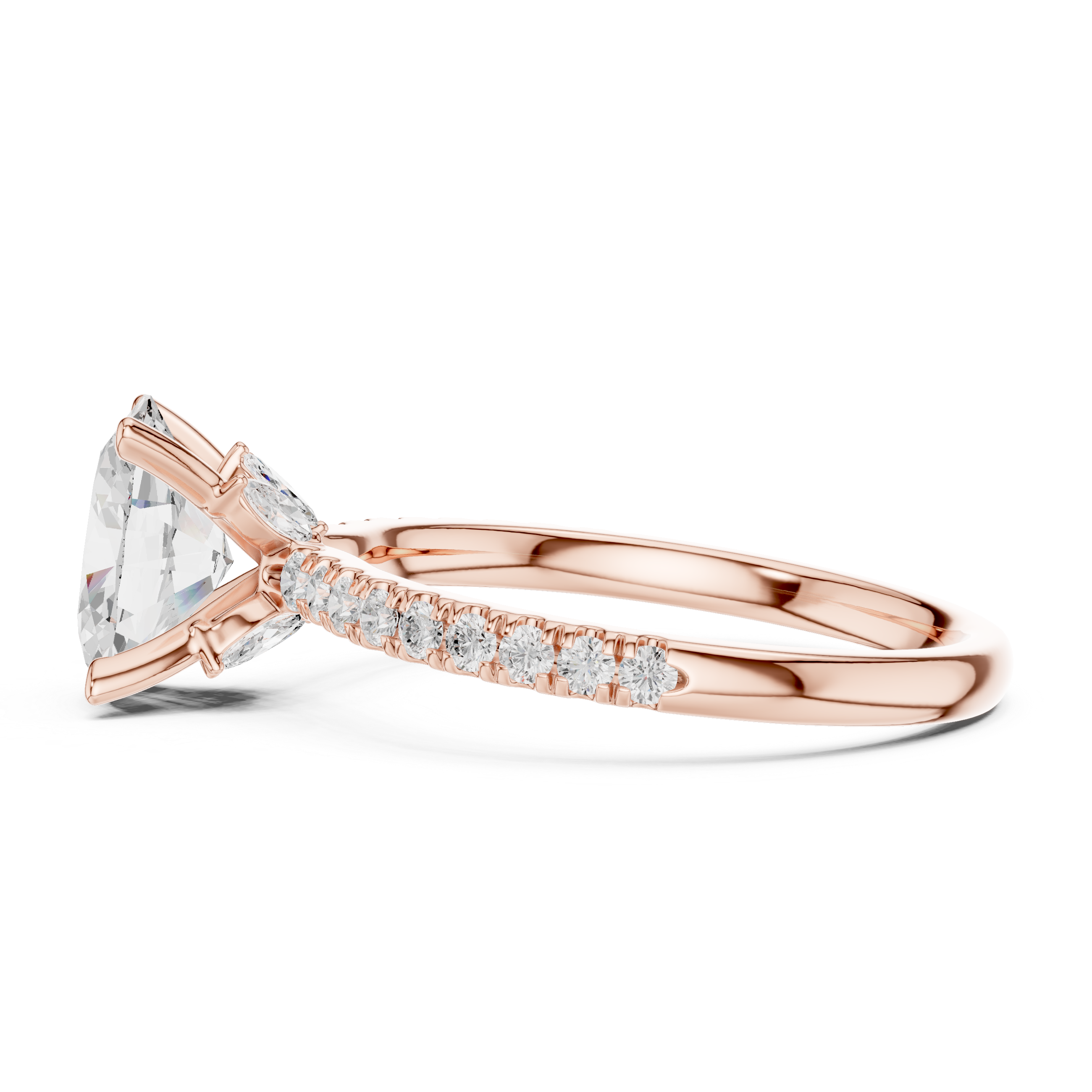 Oval Cut Marquise Accent Diamond Engagement Ring