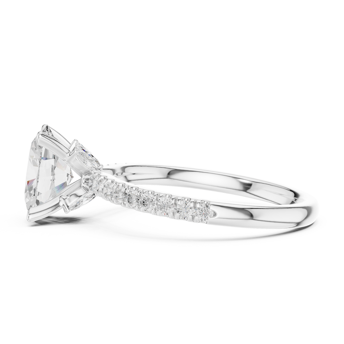 Oval Cut Marquise Accent Diamond Engagement Ring – view 4 of 12, lab grown diamond ring | Jewelix Atelier