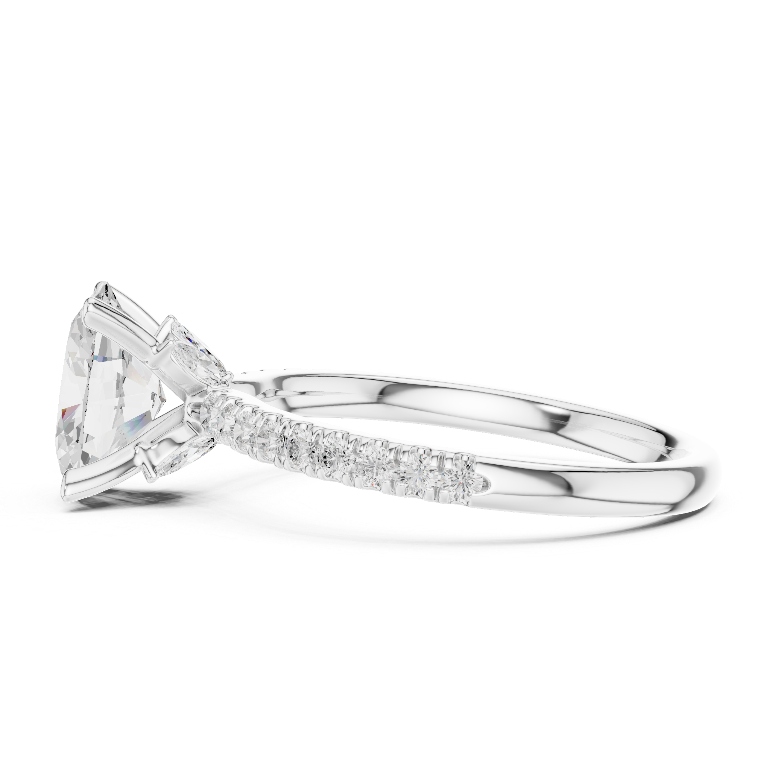 Oval Cut Marquise Accent Diamond Engagement Ring