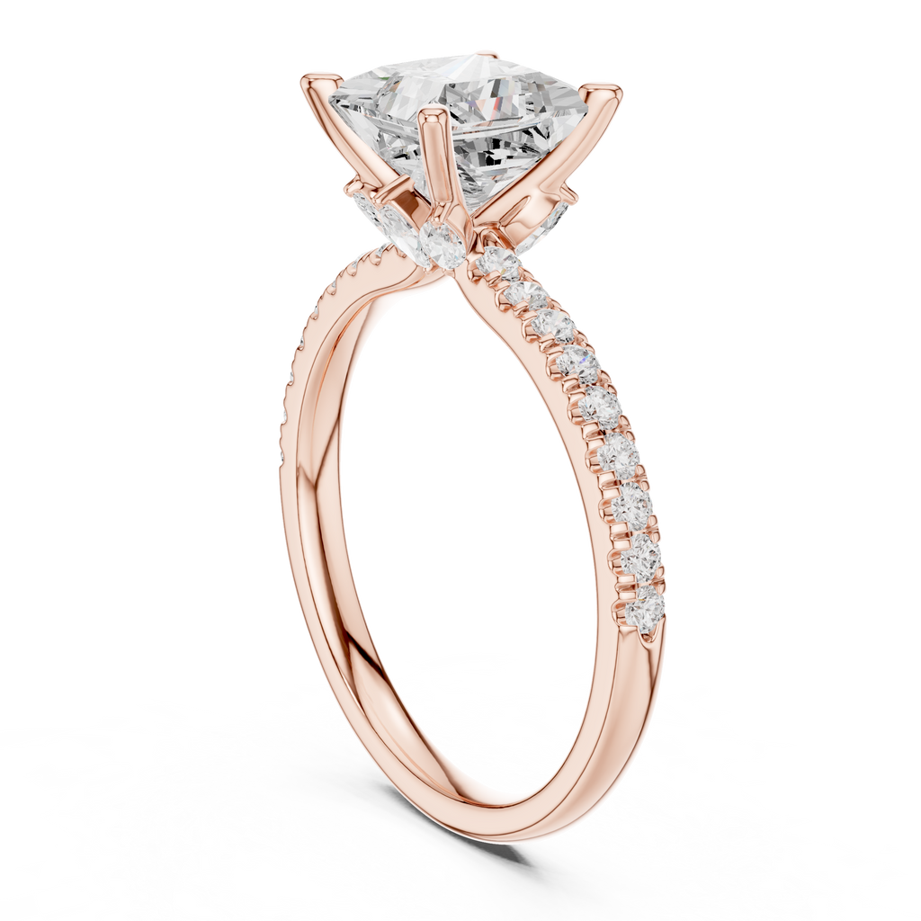 Princess Cut Marquise Accent Diamond Engagement Ring