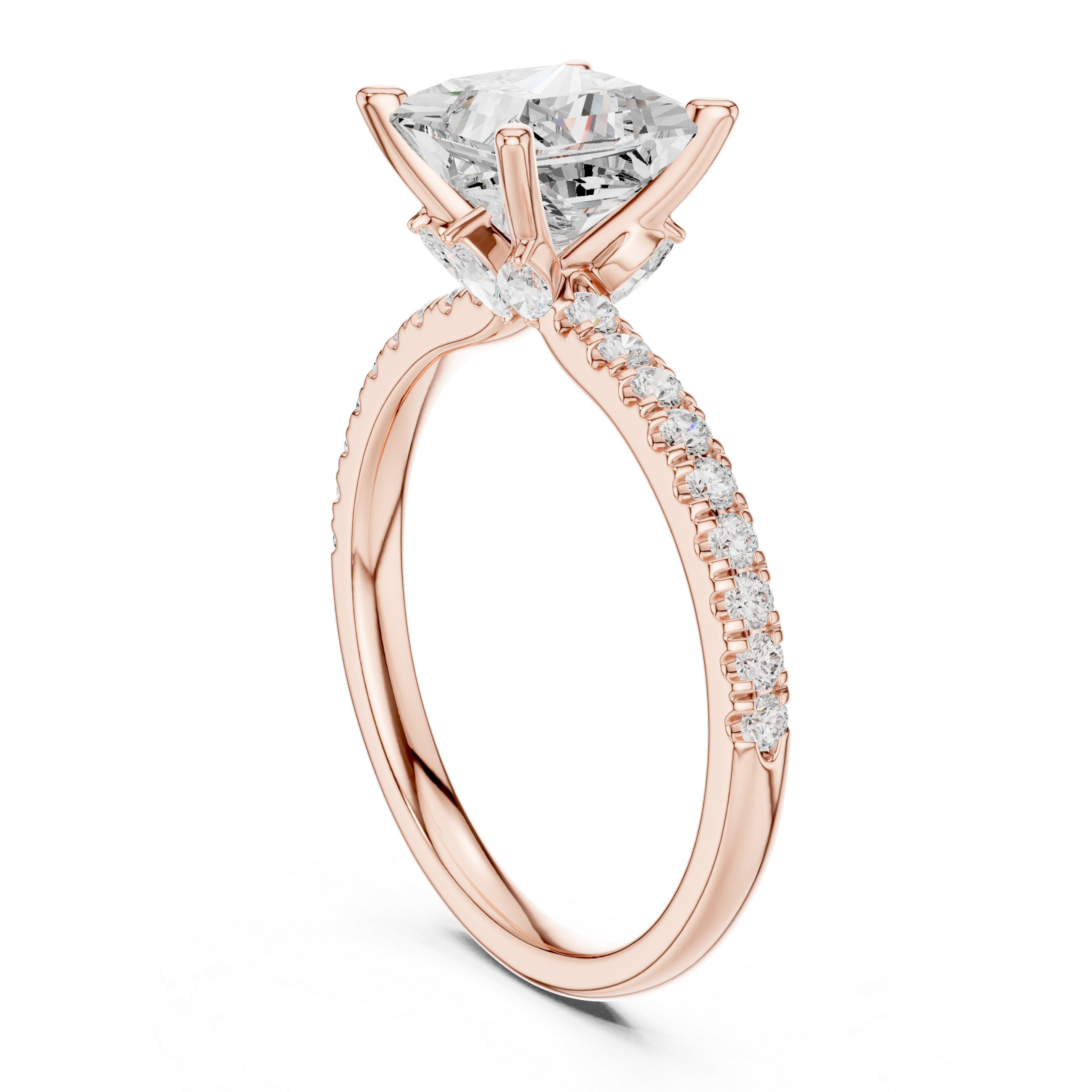 Princess Cut Marquise Accent Diamond Engagement Ring