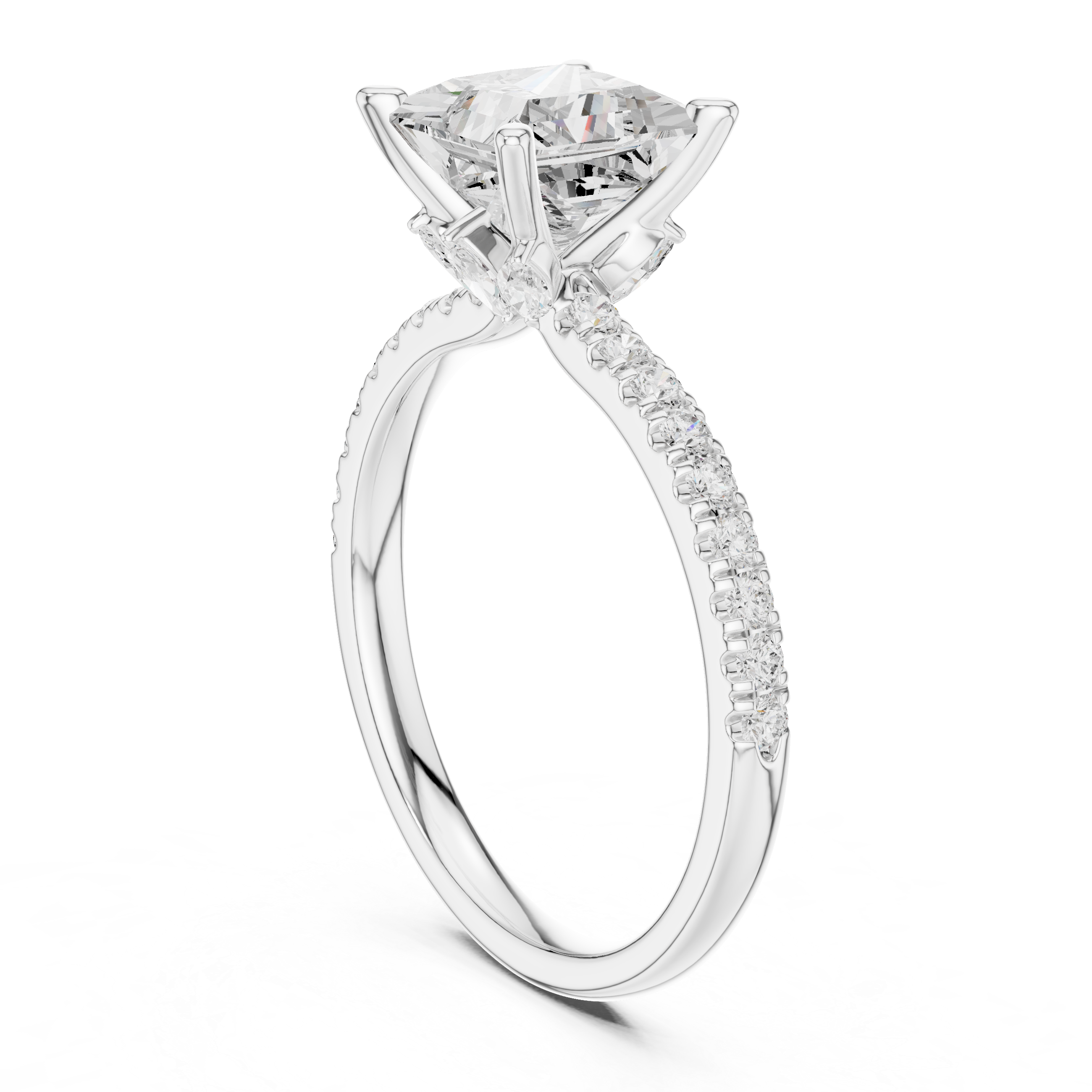 Princess Cut Marquise Accent Diamond Engagement Ring