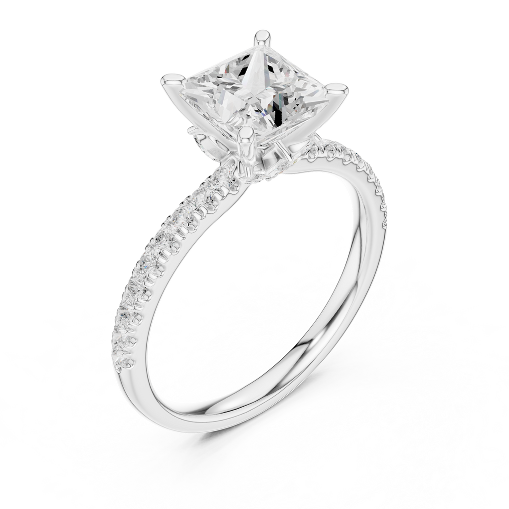 Princess Cut Marquise Accent Diamond Engagement Ring