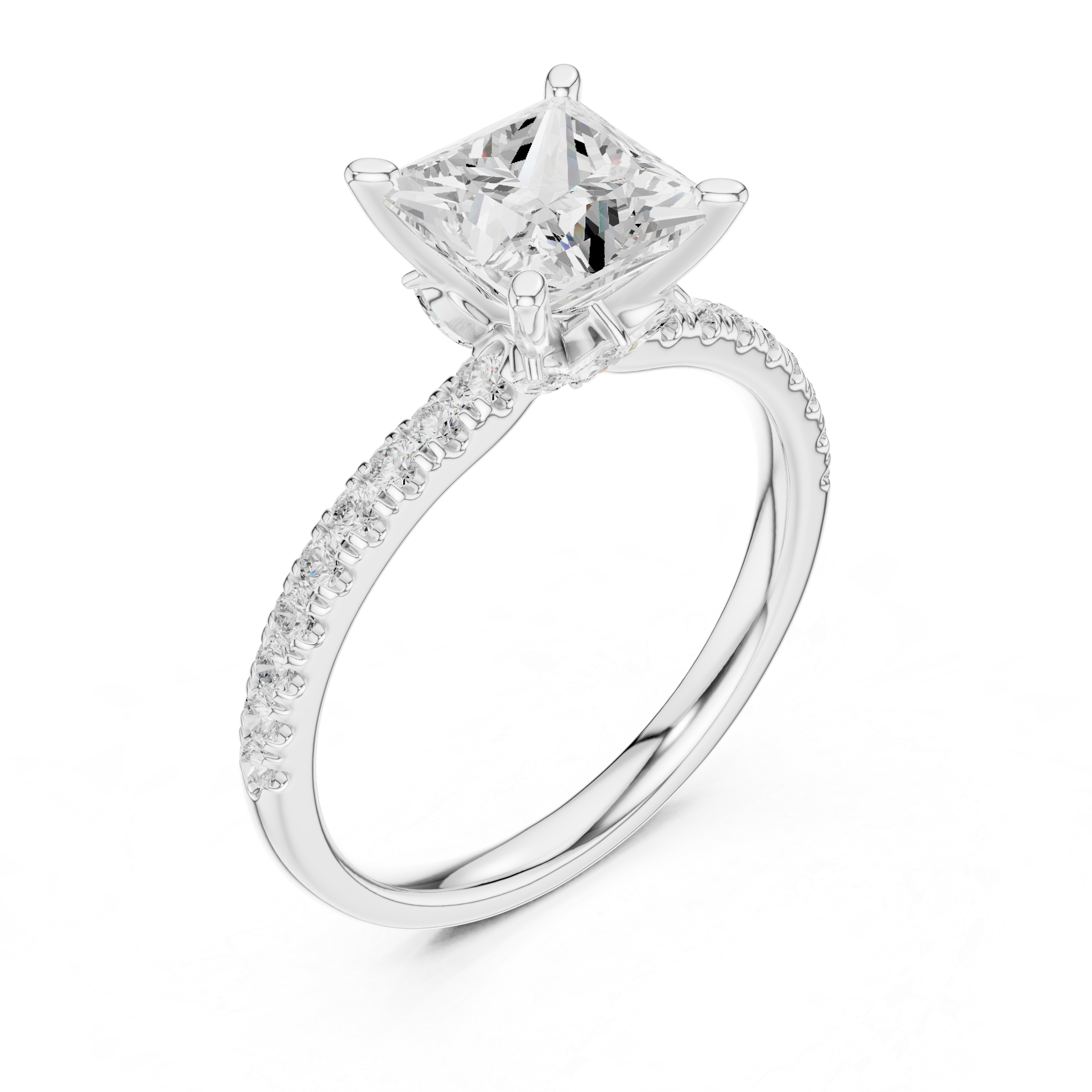 Princess Cut Marquise Accent Diamond Engagement Ring